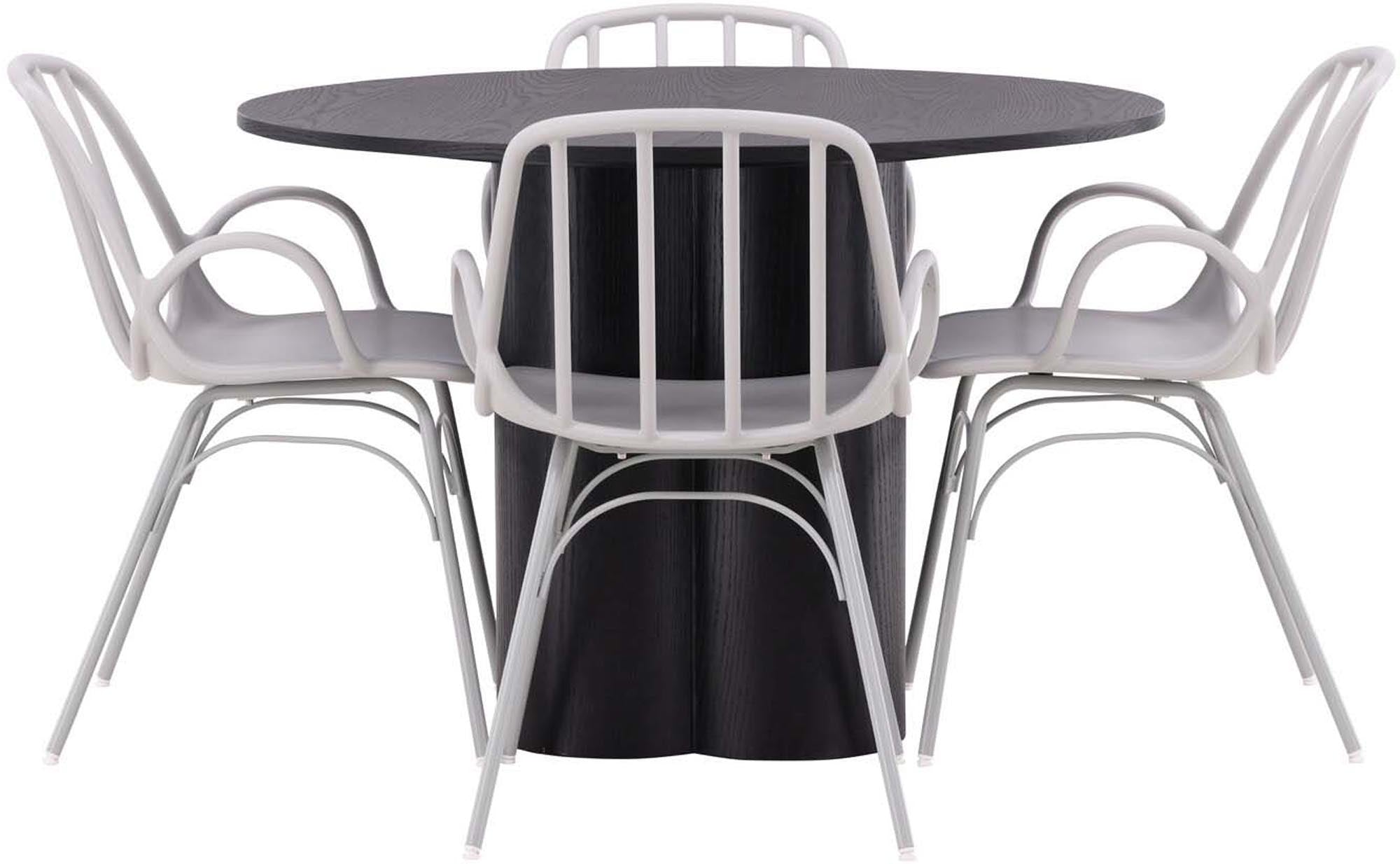 Stilvolles Olivia Esszimmerset mit rundem Dyrön Tisch, 110cm, 4 Stühle.