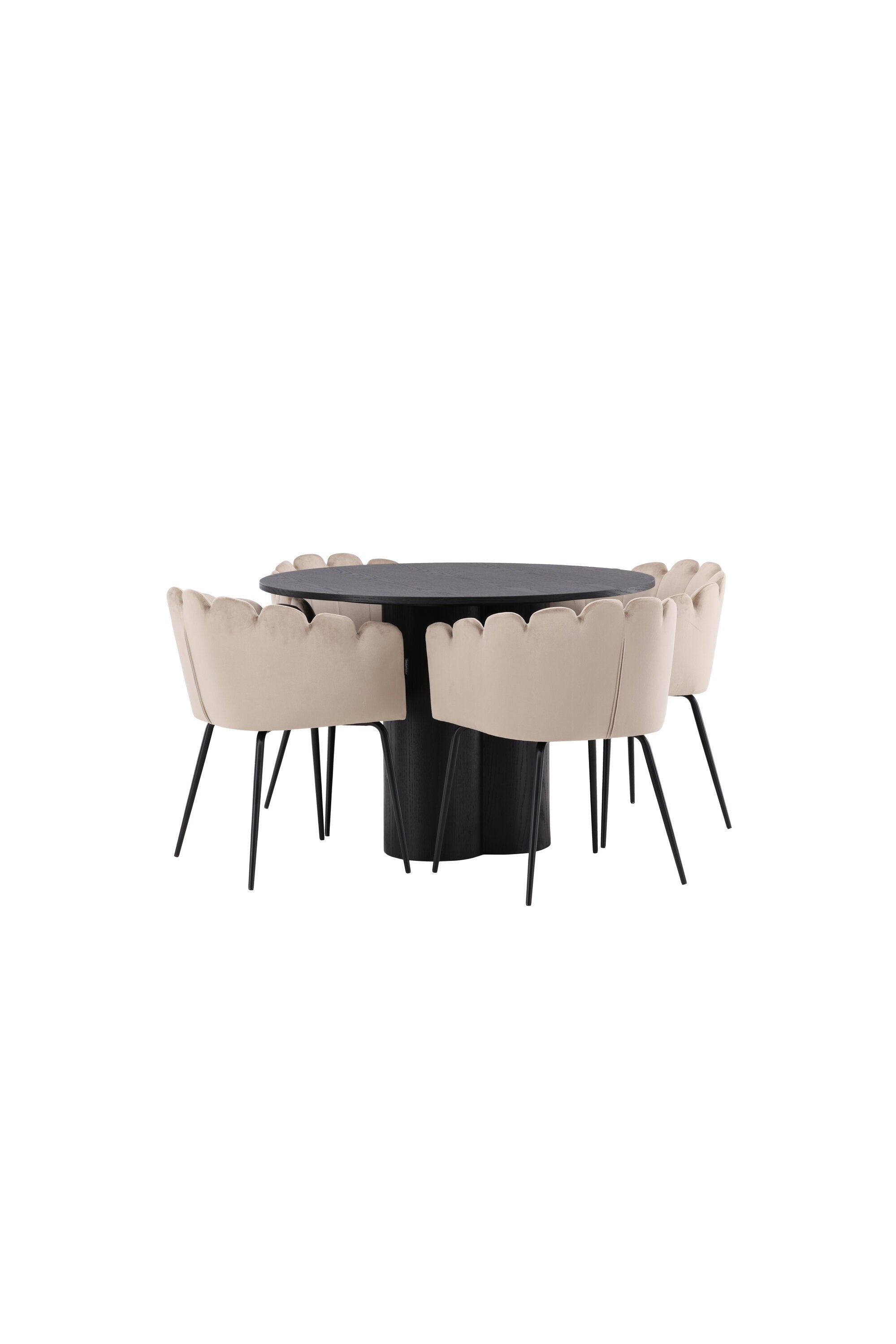 Olivia Esszimmer Set + Limhamn ⌀110cm/4St. in Schwarz / Beige präsentiert im Onlineshop von KAQTU Design AG. Esszimmerset ist von Venture Home