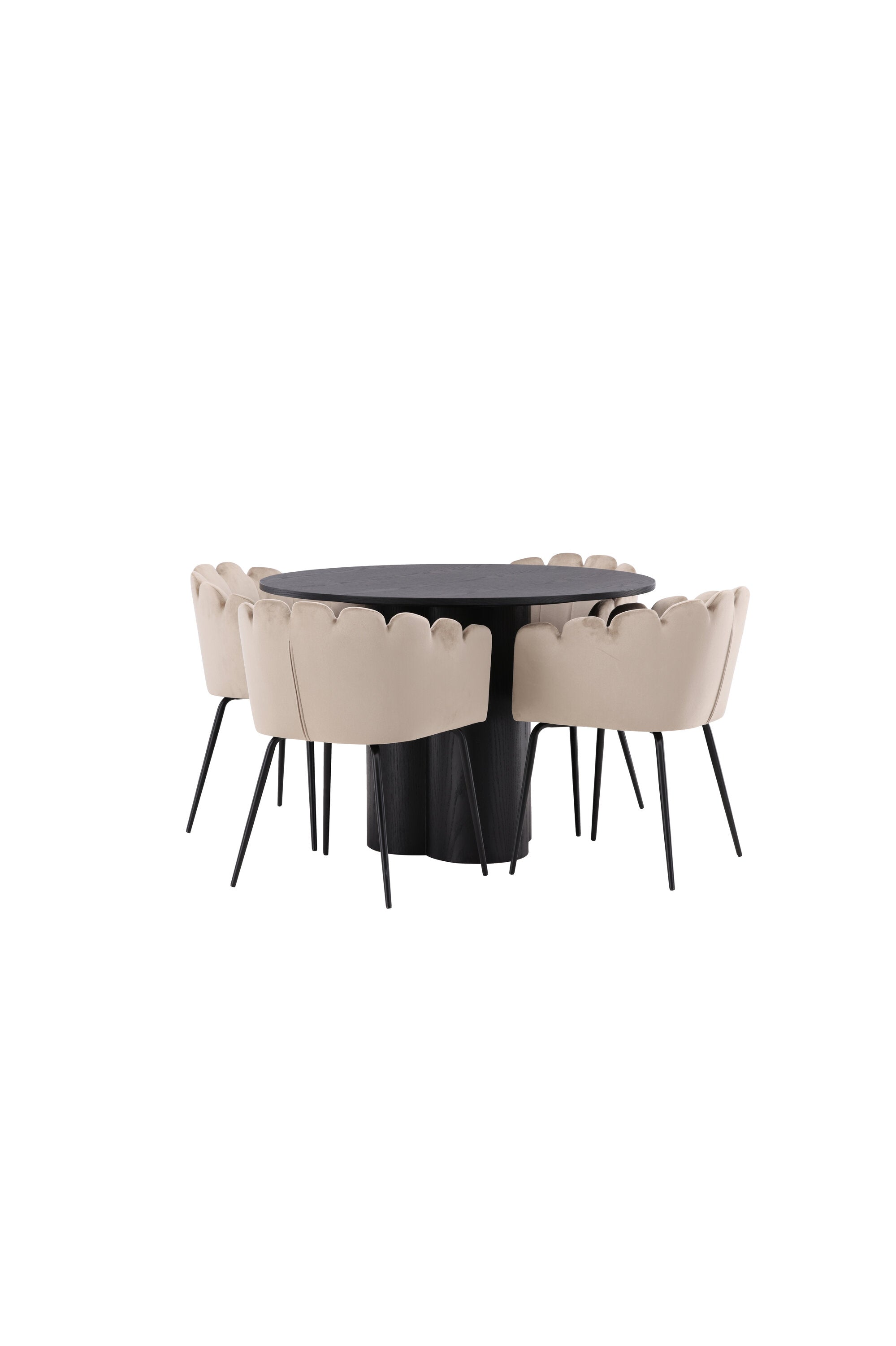 Olivia Esszimmer Set + Limhamn ⌀110cm/4St. in Schwarz / Beige präsentiert im Onlineshop von KAQTU Design AG. Esszimmerset ist von Venture Home