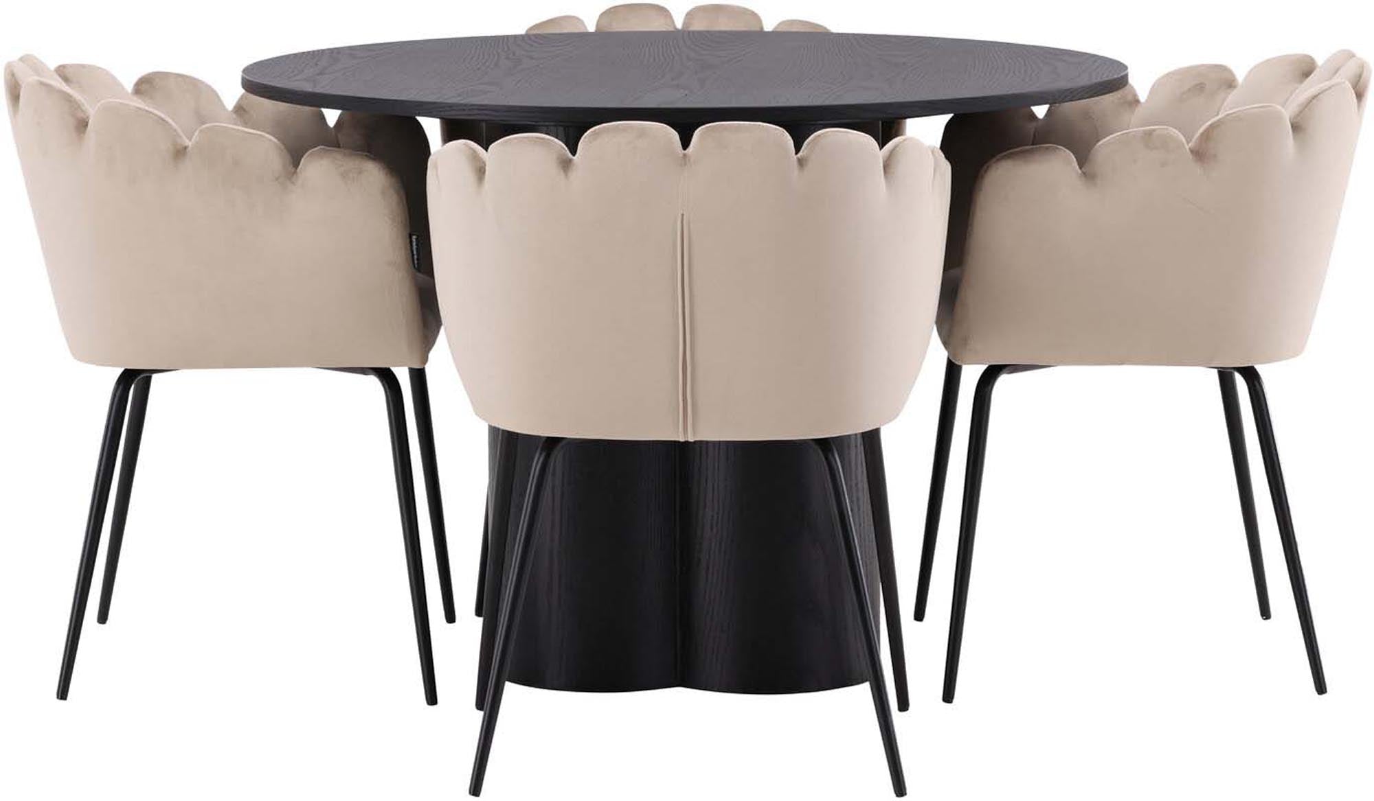 Stilvolles Olivia Esszimmer Set mit rundem Limhamn Tisch, 4 Stühle.