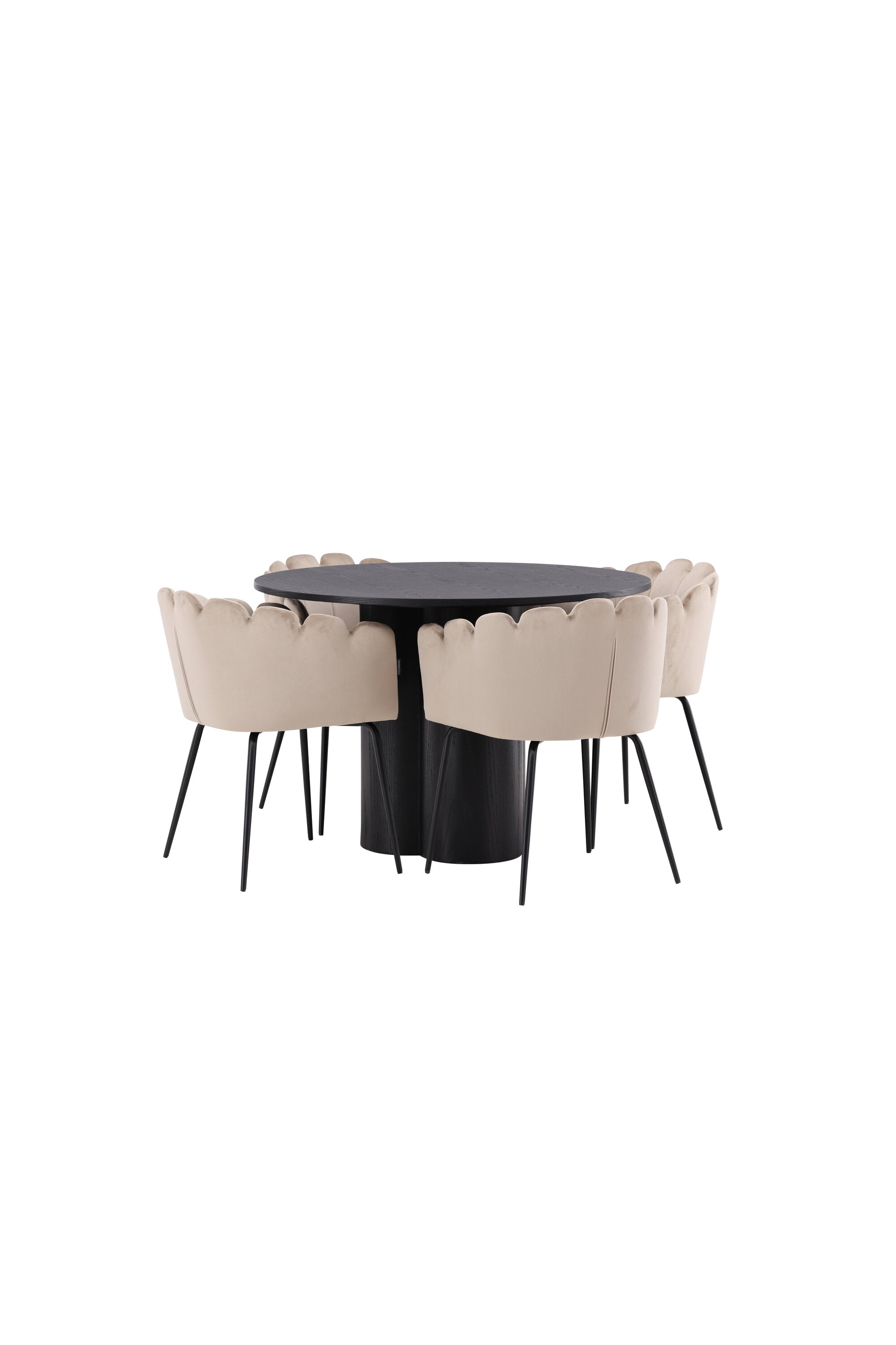 Olivia Esszimmer Set + Limhamn ⌀110cm/4St. in Schwarz / Beige präsentiert im Onlineshop von KAQTU Design AG. Esszimmerset ist von Venture Home