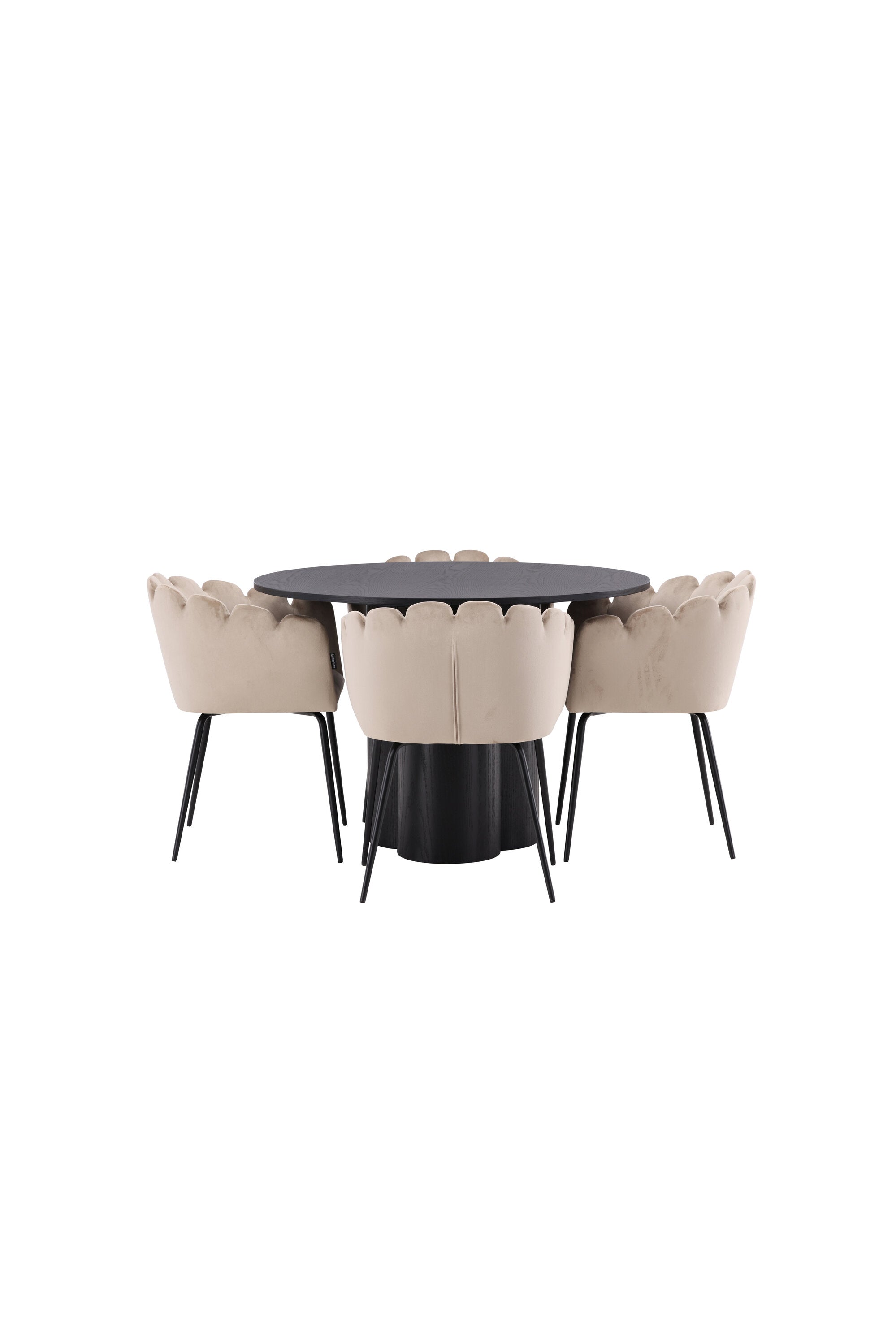 Olivia Esszimmer Set + Limhamn ⌀110cm/4St. in Schwarz / Beige präsentiert im Onlineshop von KAQTU Design AG. Esszimmerset ist von Venture Home