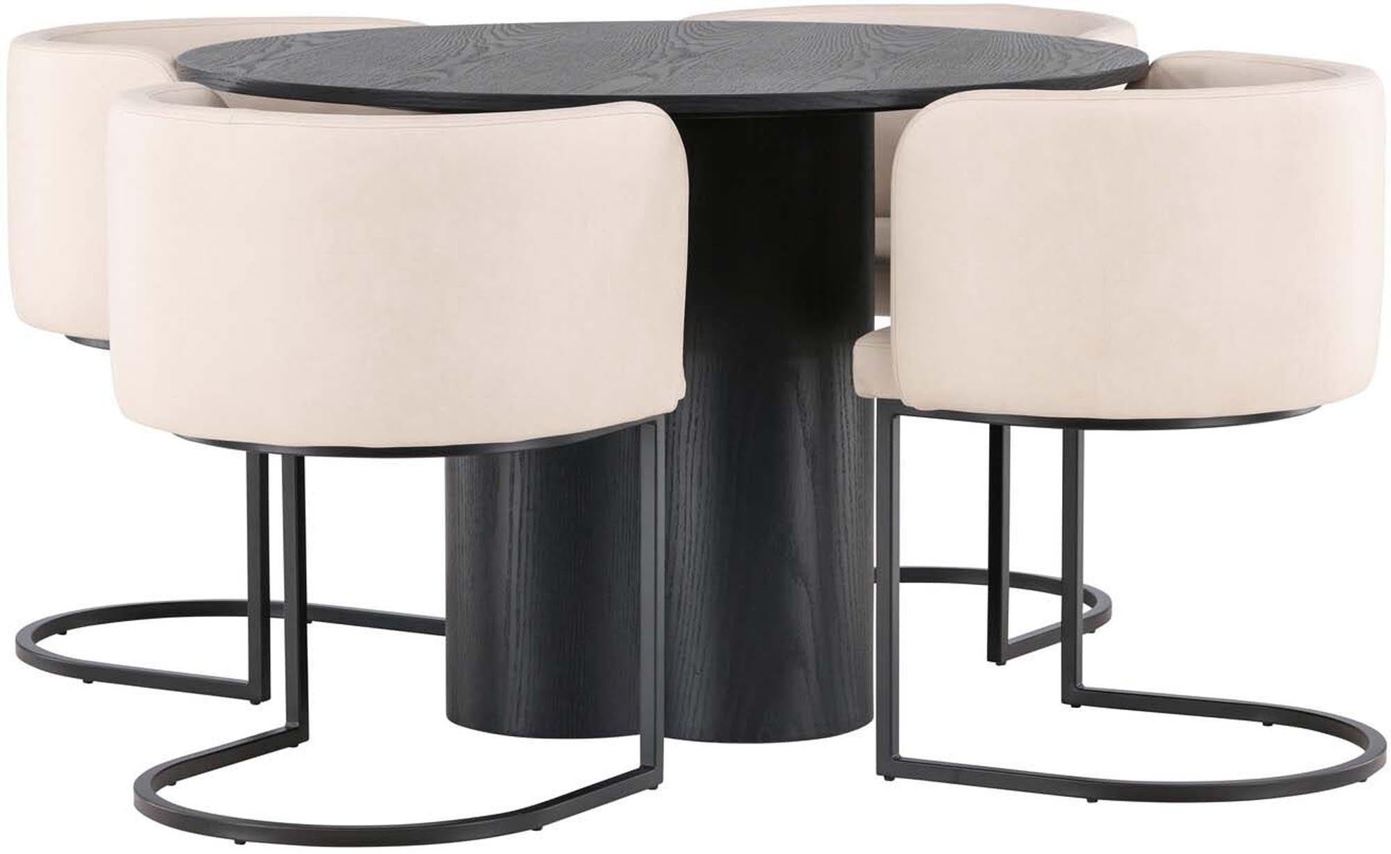 Entdecken Sie das Olivia Esszimmer Set mit runden Tisch (⌀110cm) und 4 komfortablen Stühlen – ideal für stilvolle Esszimmer und gesellige Runden.