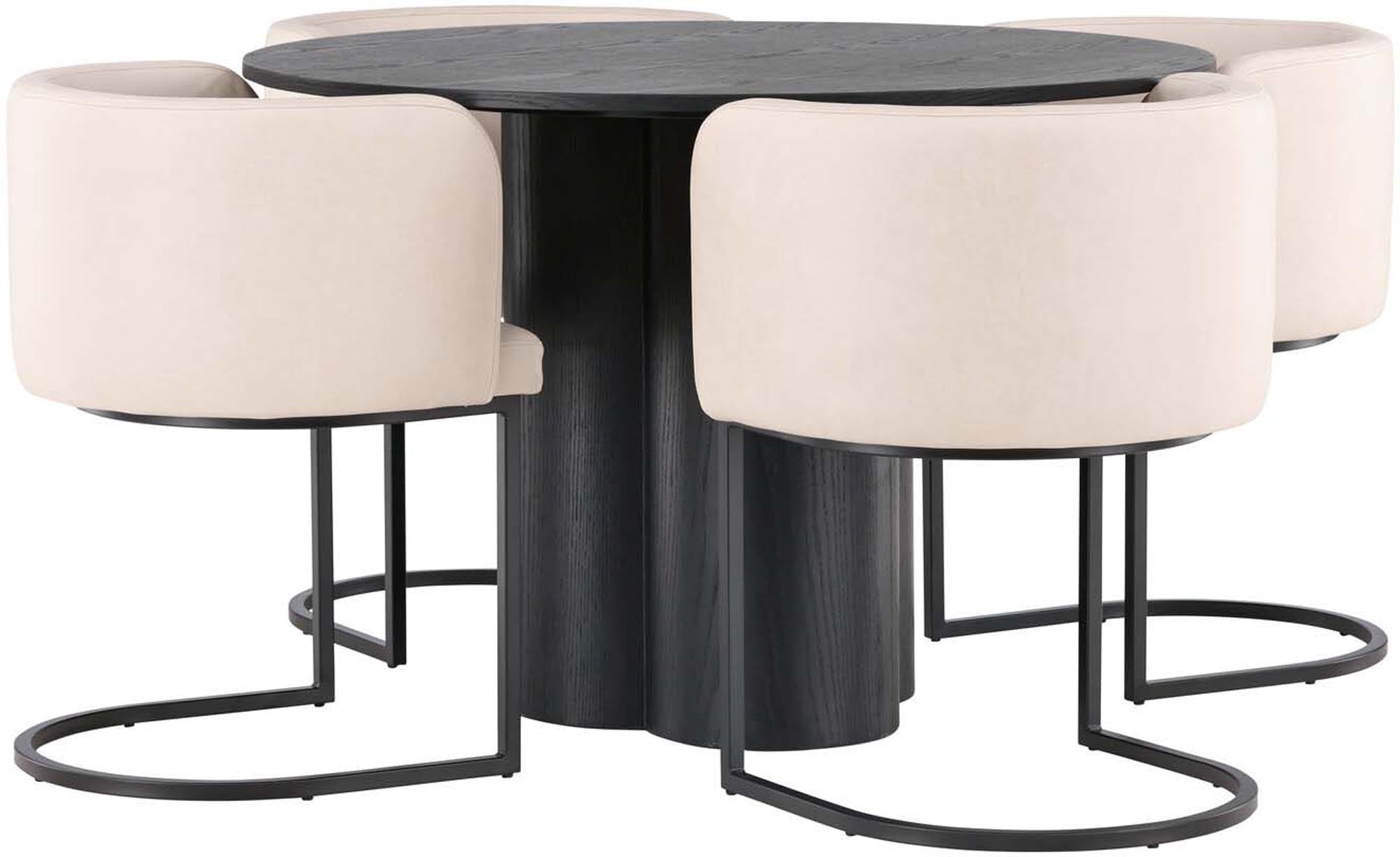 Genießen Sie stilvolle Essmomente mit dem Olivia Esszimmer Set: runder Tisch (⌀110cm) und 4 ergonomische Stühle für höchsten Komfort.