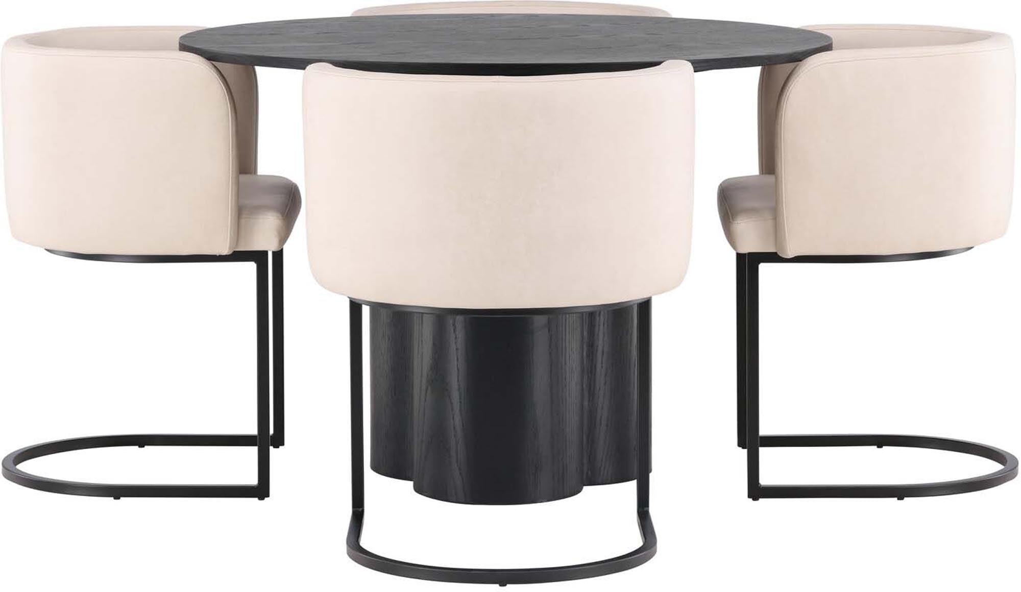 Entdecken Sie das Olivia Esszimmer Set: eleganter runder Tisch (⌀110cm) und 4 komfortable Stühle für gesellige Abende und stilvolle Einrichtung.