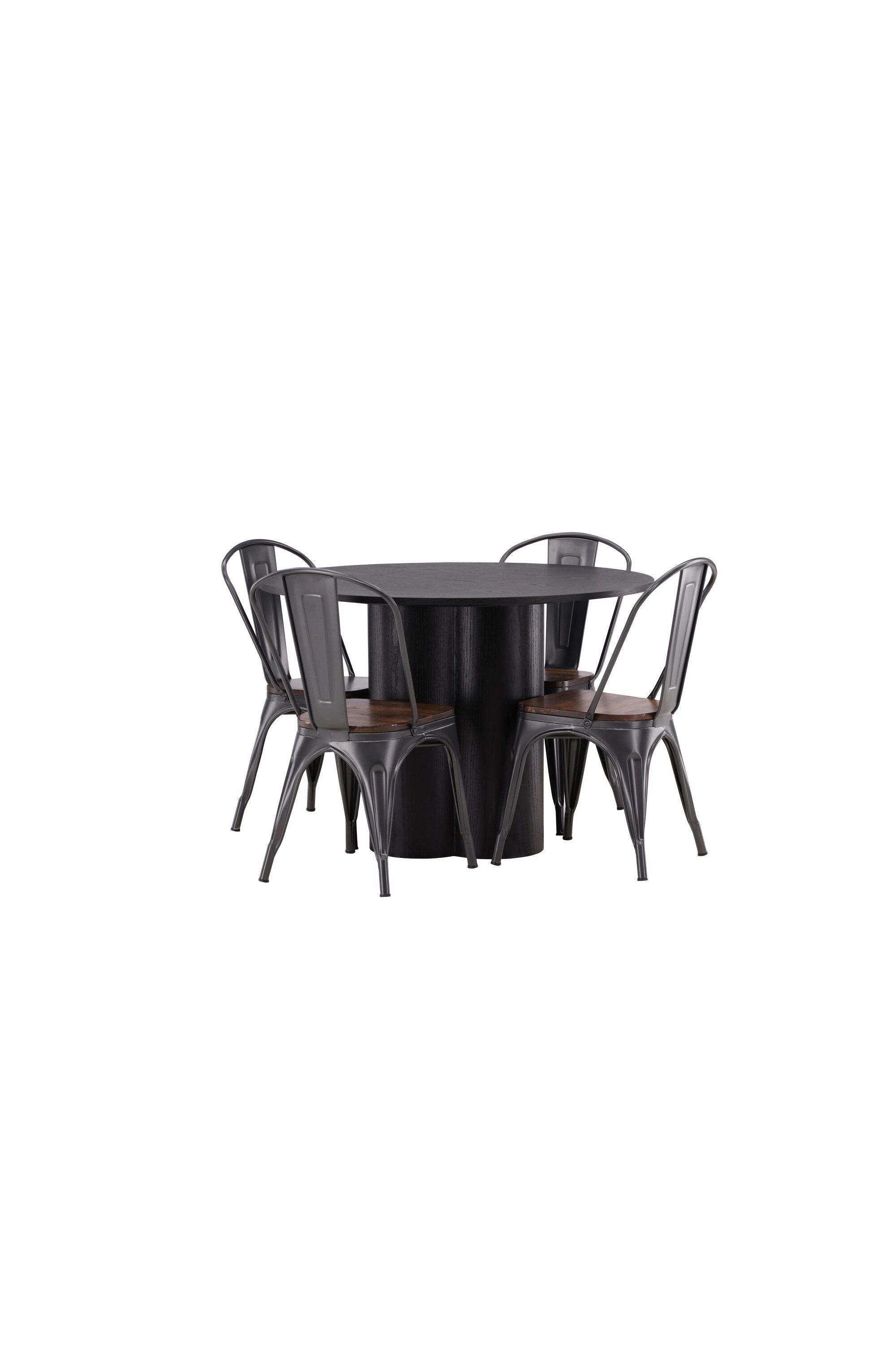 Olivia Esszimmer Set + Tempe ⌀110cm/4St. in Dunkelgrau, Walnuss präsentiert im Onlineshop von KAQTU Design AG. Esszimmerset ist von Venture Home