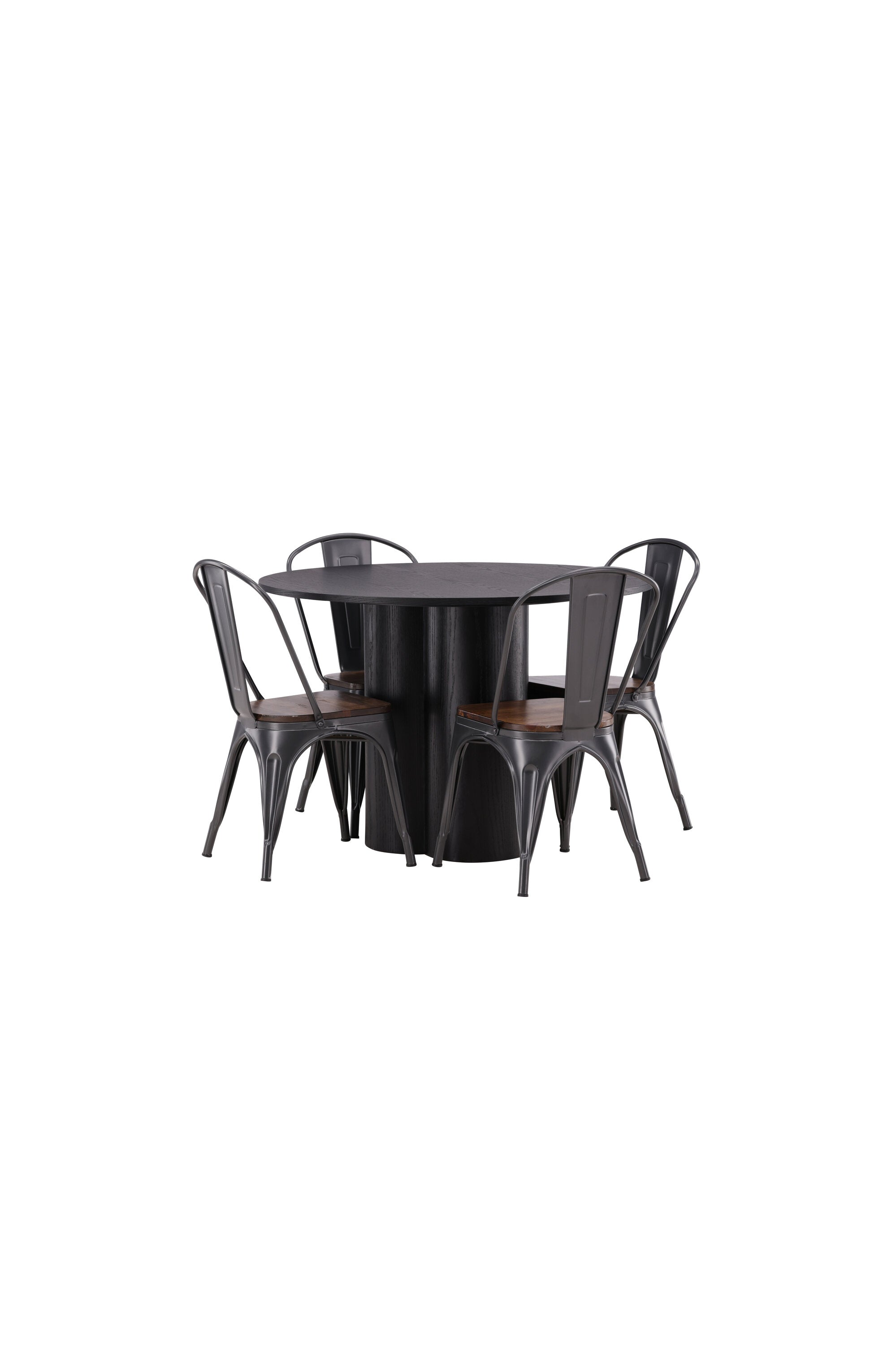 Olivia Esszimmer Set + Tempe ⌀110cm/4St. in Dunkelgrau, Walnuss präsentiert im Onlineshop von KAQTU Design AG. Esszimmerset ist von Venture Home