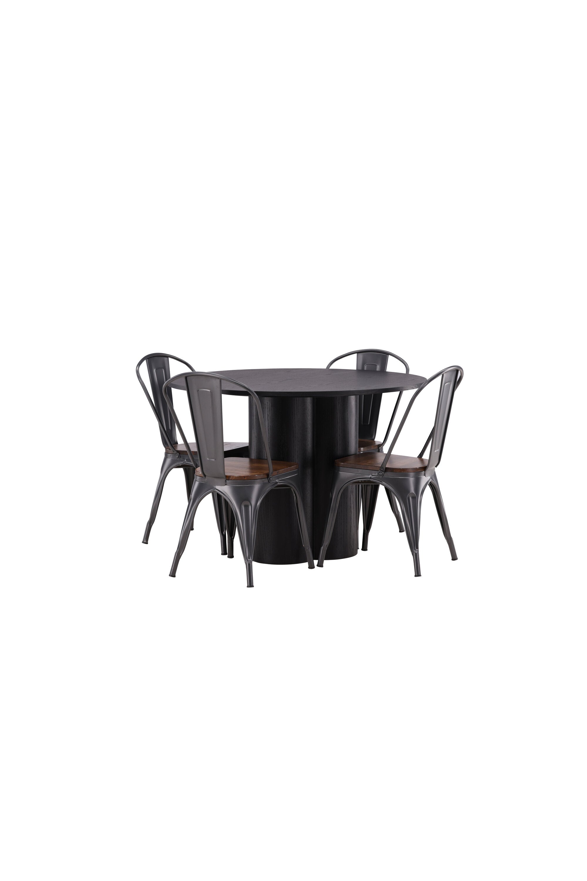 Olivia Esszimmer Set + Tempe ⌀110cm/4St. in Dunkelgrau, Walnuss präsentiert im Onlineshop von KAQTU Design AG. Esszimmerset ist von Venture Home