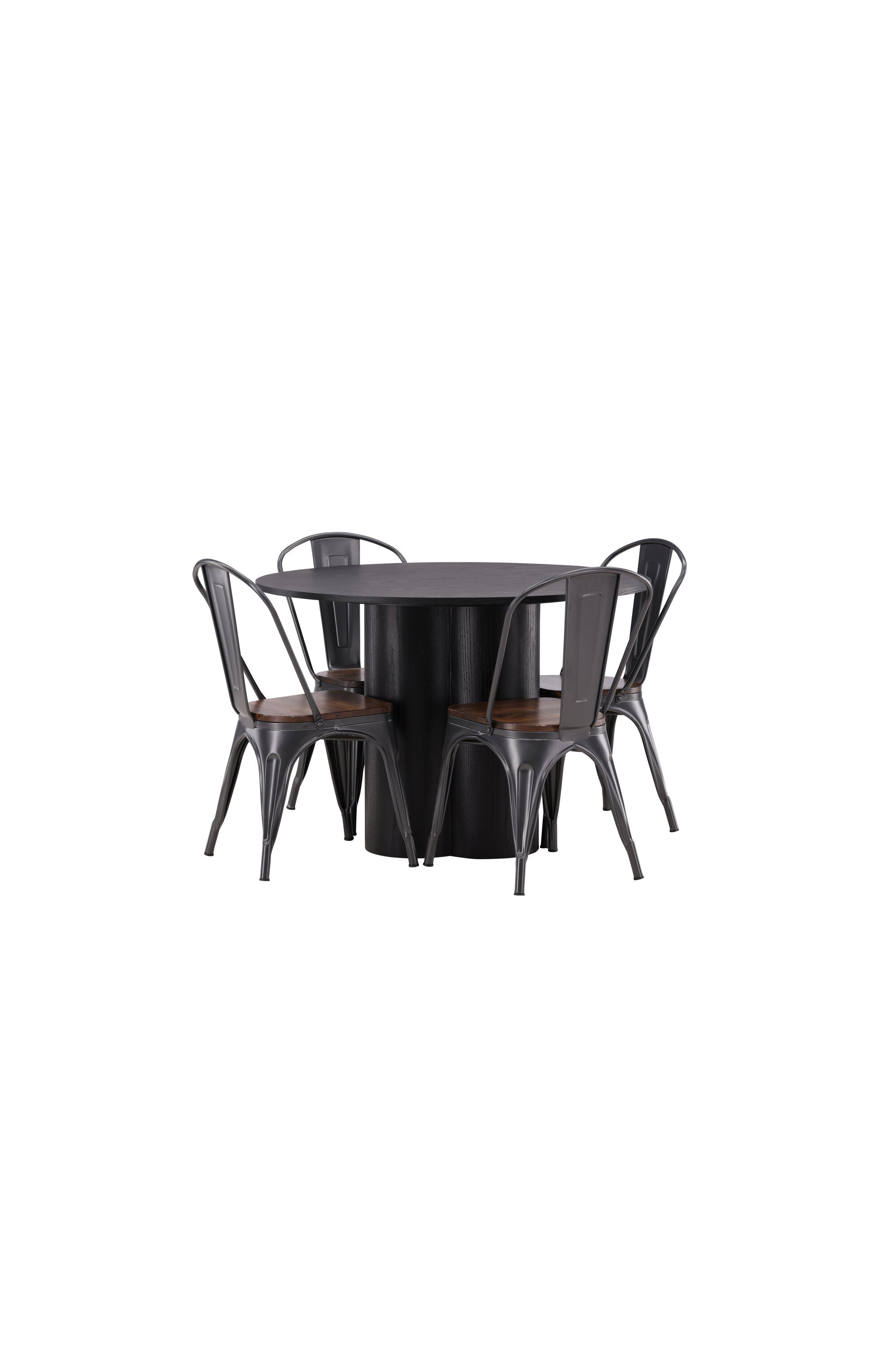 Olivia Esszimmer Set + Tempe ⌀110cm/4St. in Dunkelgrau, Walnuss präsentiert im Onlineshop von KAQTU Design AG. Esszimmerset ist von Venture Home