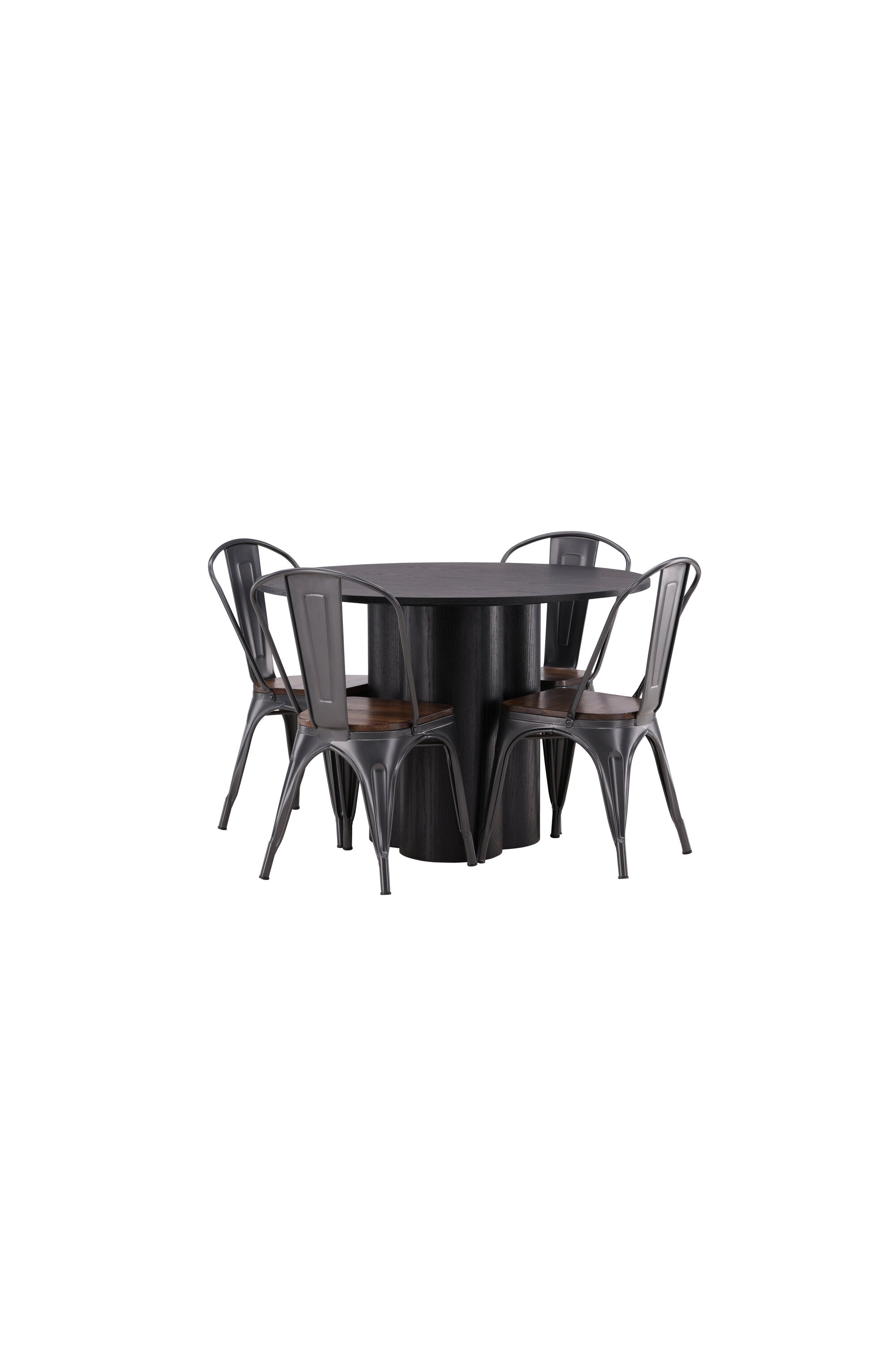 Olivia Esszimmer Set + Tempe ⌀110cm/4St. in Dunkelgrau, Walnuss präsentiert im Onlineshop von KAQTU Design AG. Esszimmerset ist von Venture Home