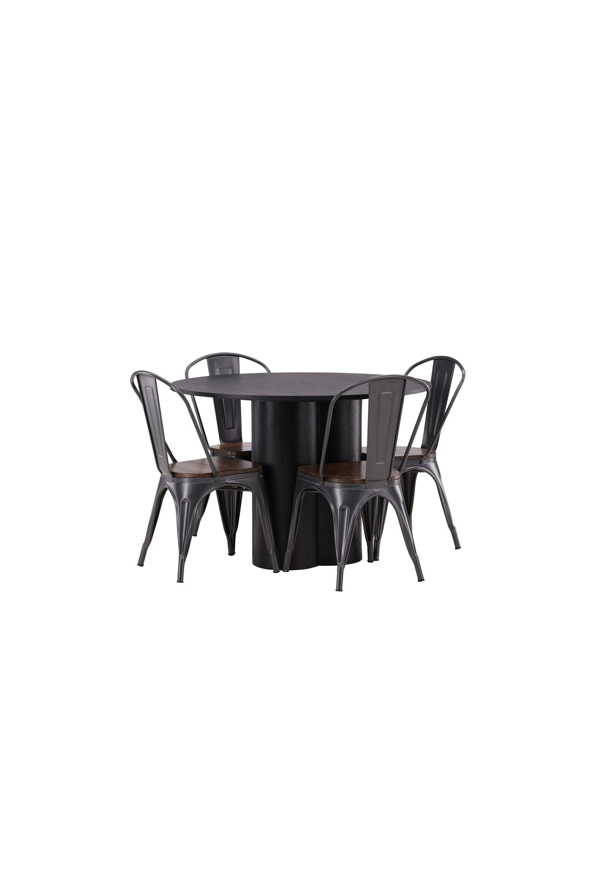 Olivia Esszimmer Set + Tempe ⌀110cm/4St. in Dunkelgrau, Walnuss präsentiert im Onlineshop von KAQTU Design AG. Esszimmerset ist von Venture Home