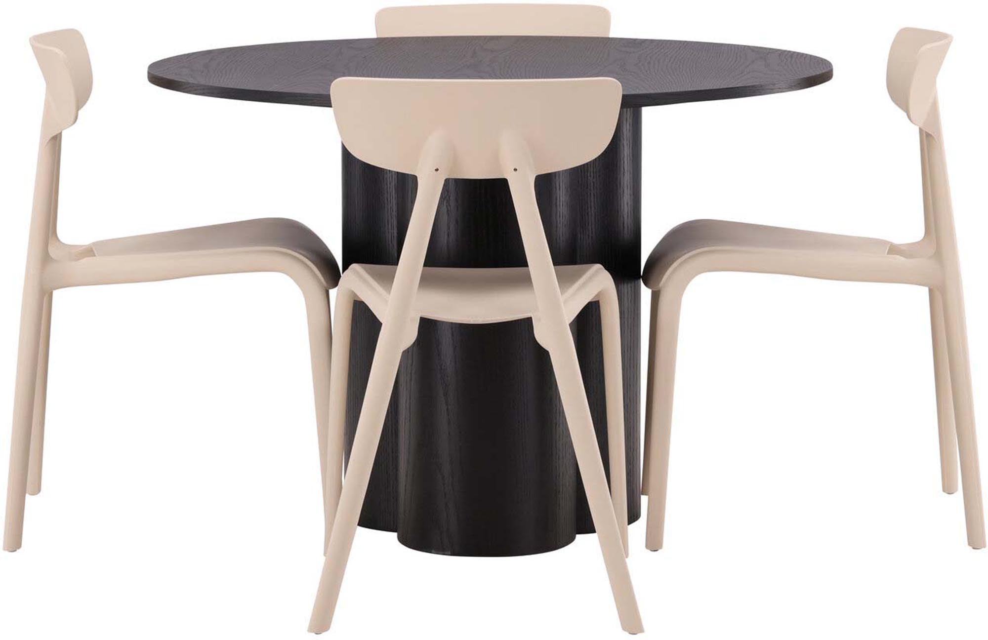 Elegantes Olivia Esszimmer Set mit runden Ursholmen Tisch (⌀110cm) und 4 modernen Stühlen. Perfekt für stilvolle Esszimmer und gesellige Runden.