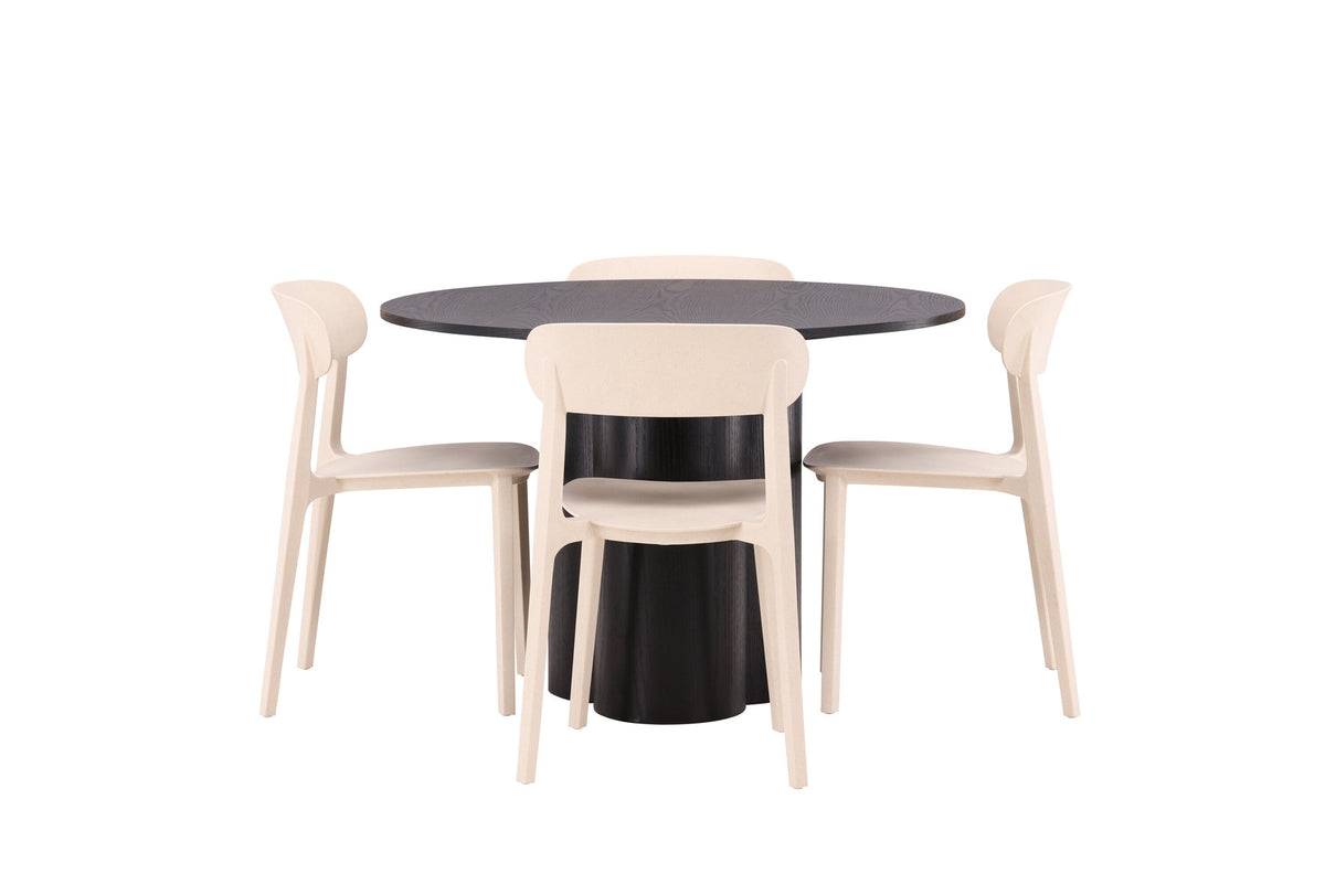 Olivia Esszimmer Set + Astol ⌀110cm/4St. in Schwarz / Beige präsentiert im Onlineshop von KAQTU Design AG. Esszimmerset ist von Venture Home