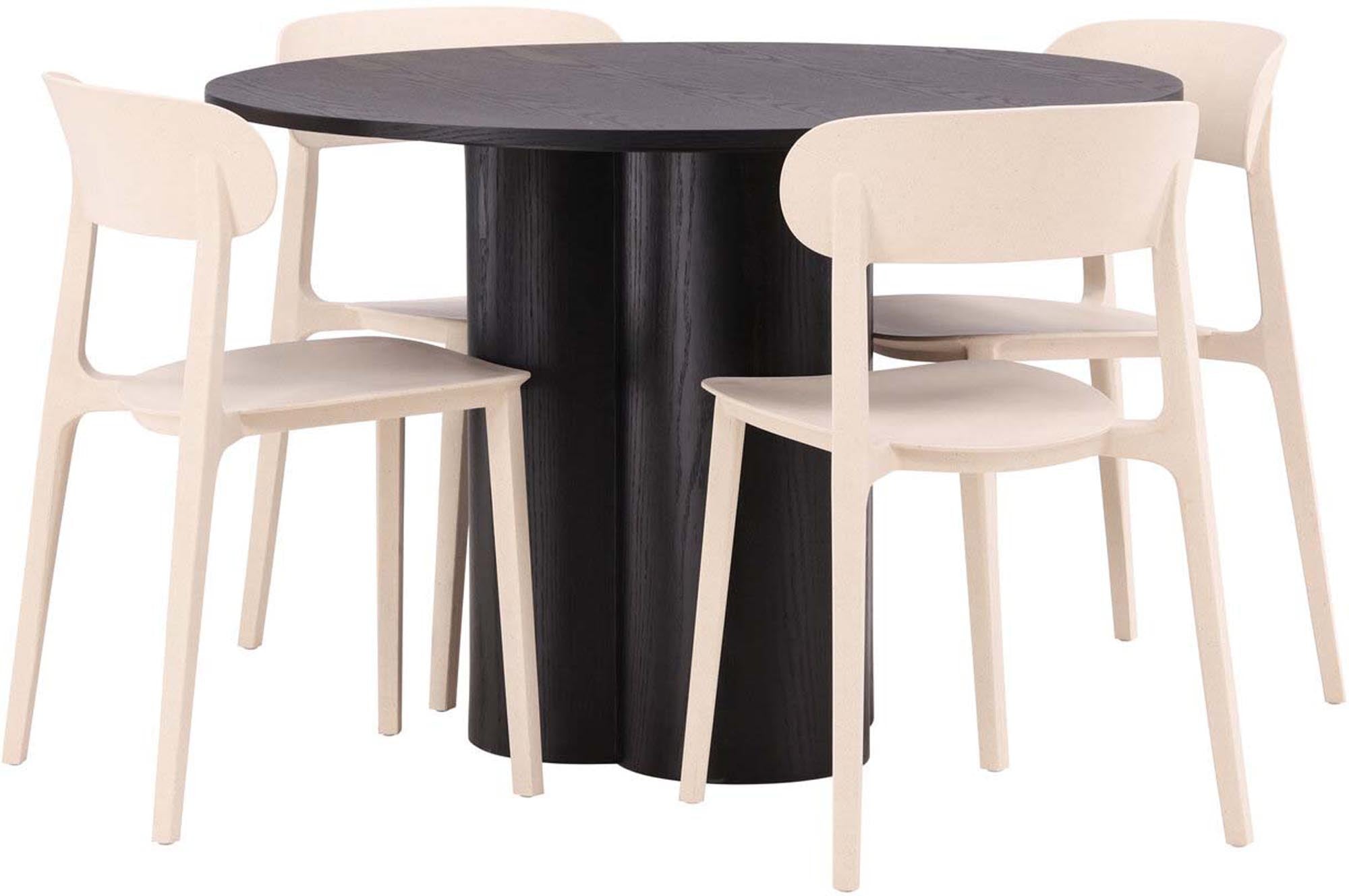 Gestalten Sie Ihr Esszimmer stilvoll mit dem Olivia Esszimmer Set + Astol (Ø110cm) von Venture Home – perfekt für gemütliche Abende und festliche Anlässe!