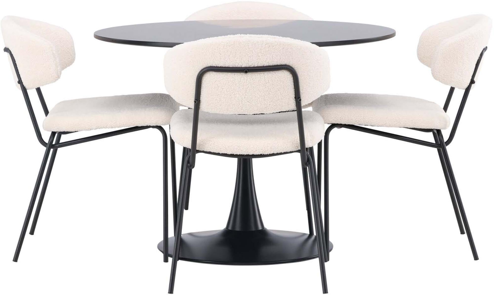 Modernes Glade Esszimmerset mit 100cm Chico Tisch und 4 Stühlen.