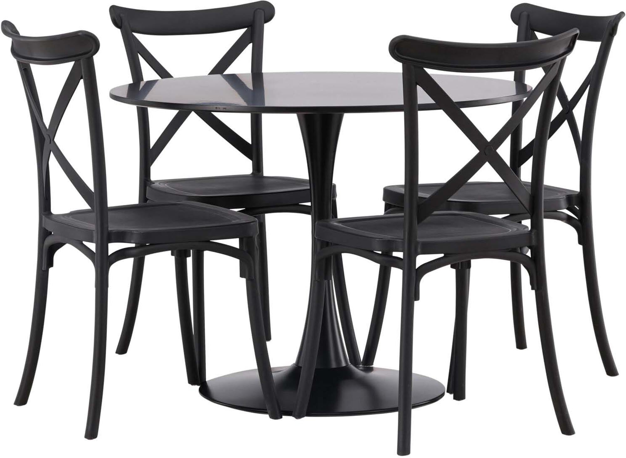 Elegantes Glade Esszimmerset mit Crosette Stühlen, skandinavische Ästhetik, langlebig und komfortabel, perfekt für gesellige Momente.