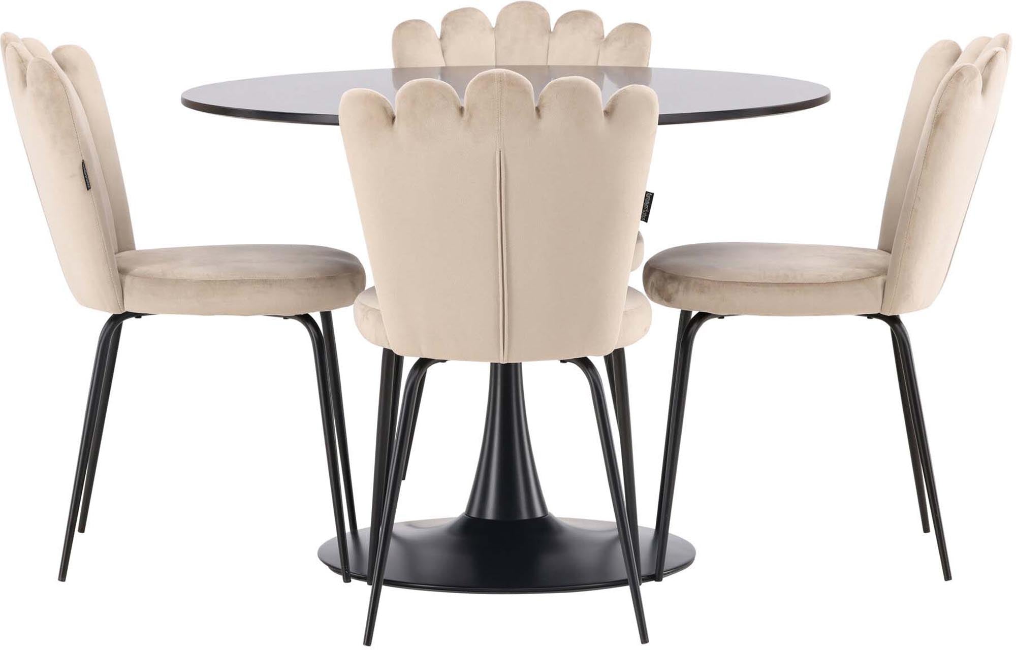 Stilvolles Esszimmerset Glade mit Limhamn Tisch (100 cm) und 4 eleganten Stühlen. Perfekt für gesellige Abende im skandinavischen Design.