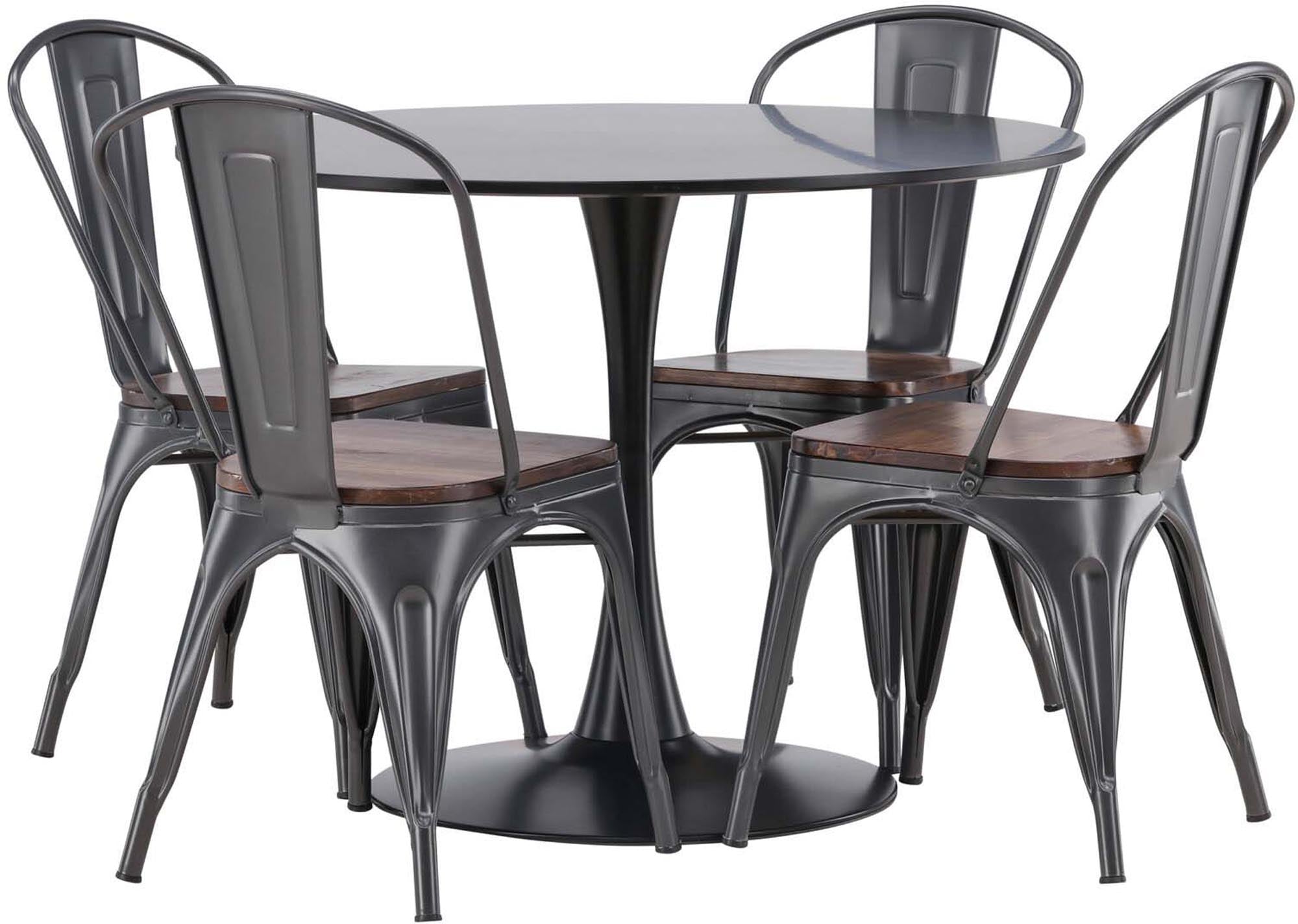 Stilvolles Glade Esszimmerset mit rundem Tempe Tisch, 4 Stühle.