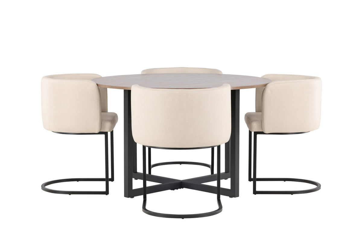 Durango Esszimmerset + Simrishman ⌀120cm/4St. in Beige, Schwarz präsentiert im Onlineshop von KAQTU Design AG. Esszimmerset ist von Venture Home