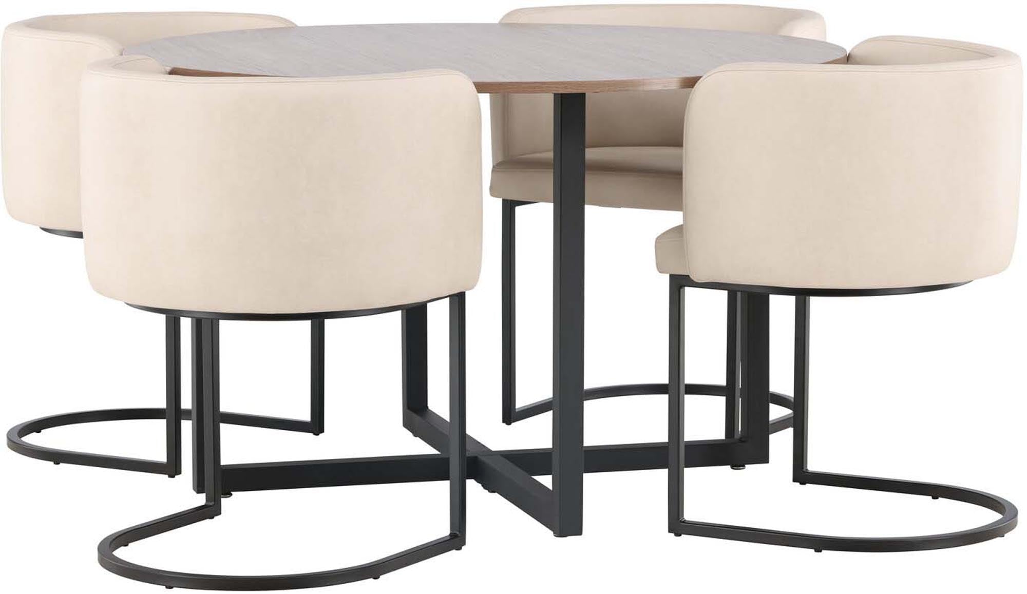 Erleben Sie das elegante Durango Esszimmerset mit Simrishamn: Moderner runder Tisch, bequeme Stühle und zeitloses Design für gesellige Momente.