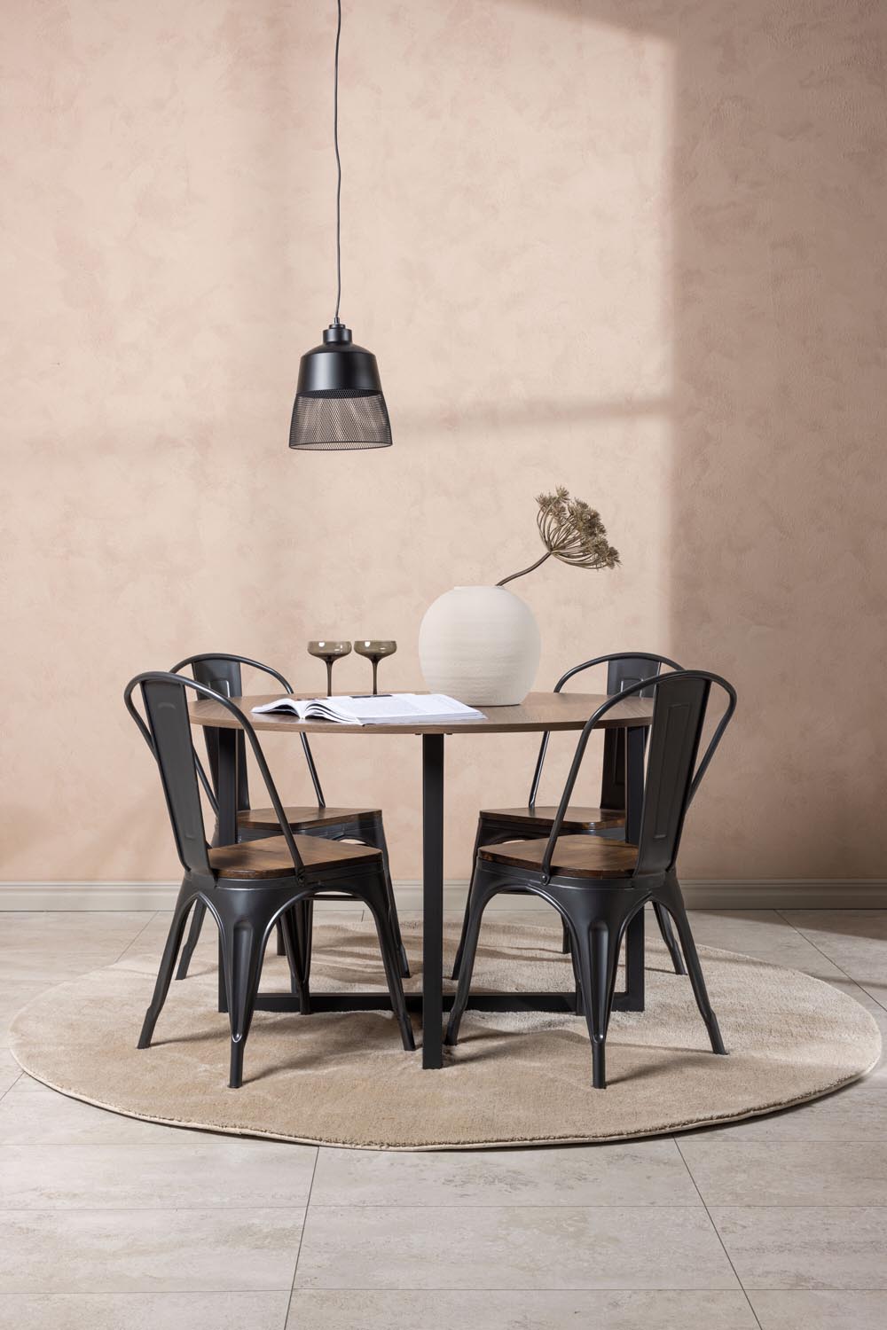 Durango Esszimmerset + Tempe ⌀120cm/4St. in Dunkelgrau, Walnuss präsentiert im Onlineshop von KAQTU Design AG. Esszimmerset ist von Venture Home
