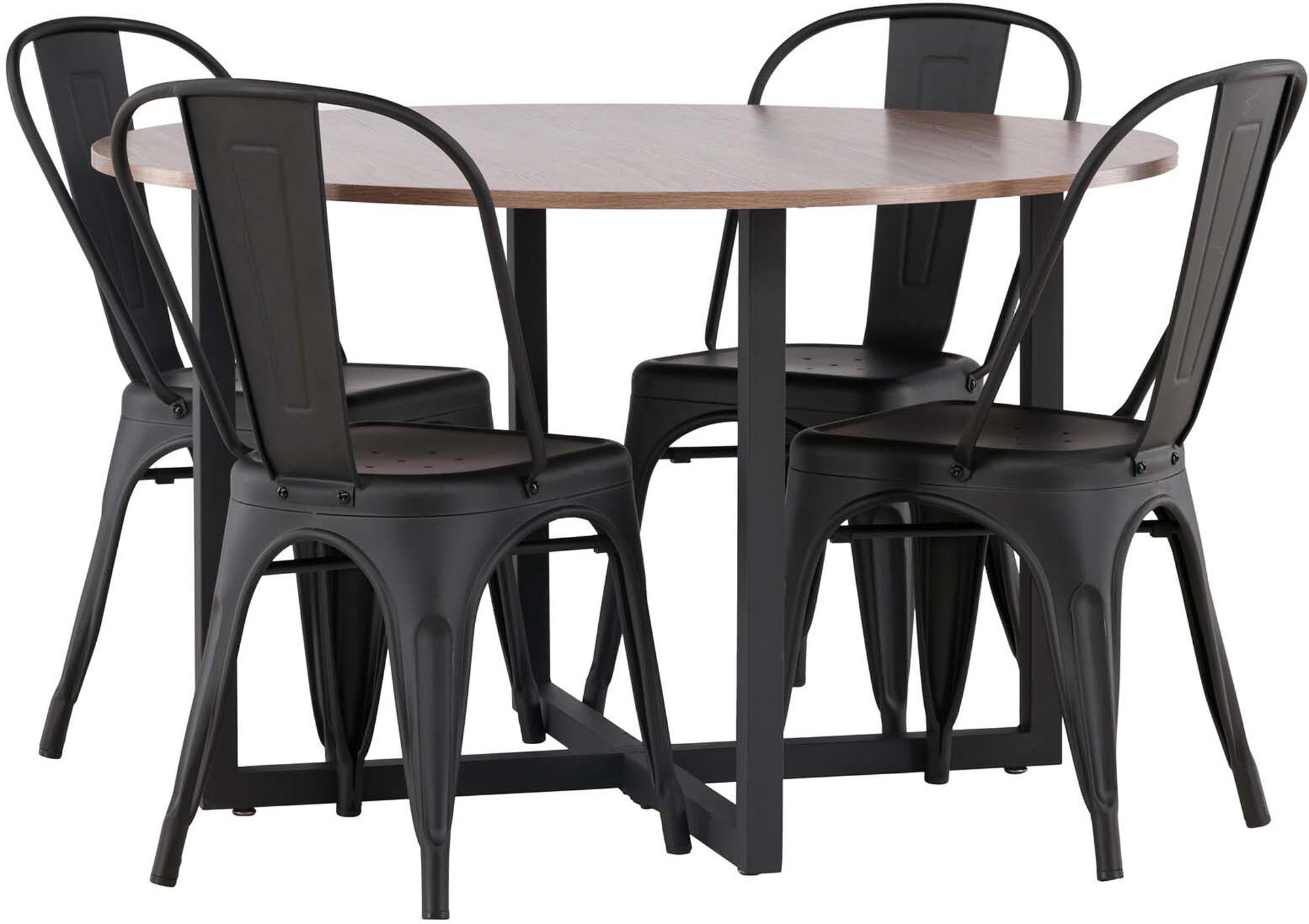 Entdecken Sie das elegante Durango Esszimmerset + Tempe von Venture Home – ein stilvolles Set mit runder Tischplatte und komfortablen Stühlen für gesellige Momente.