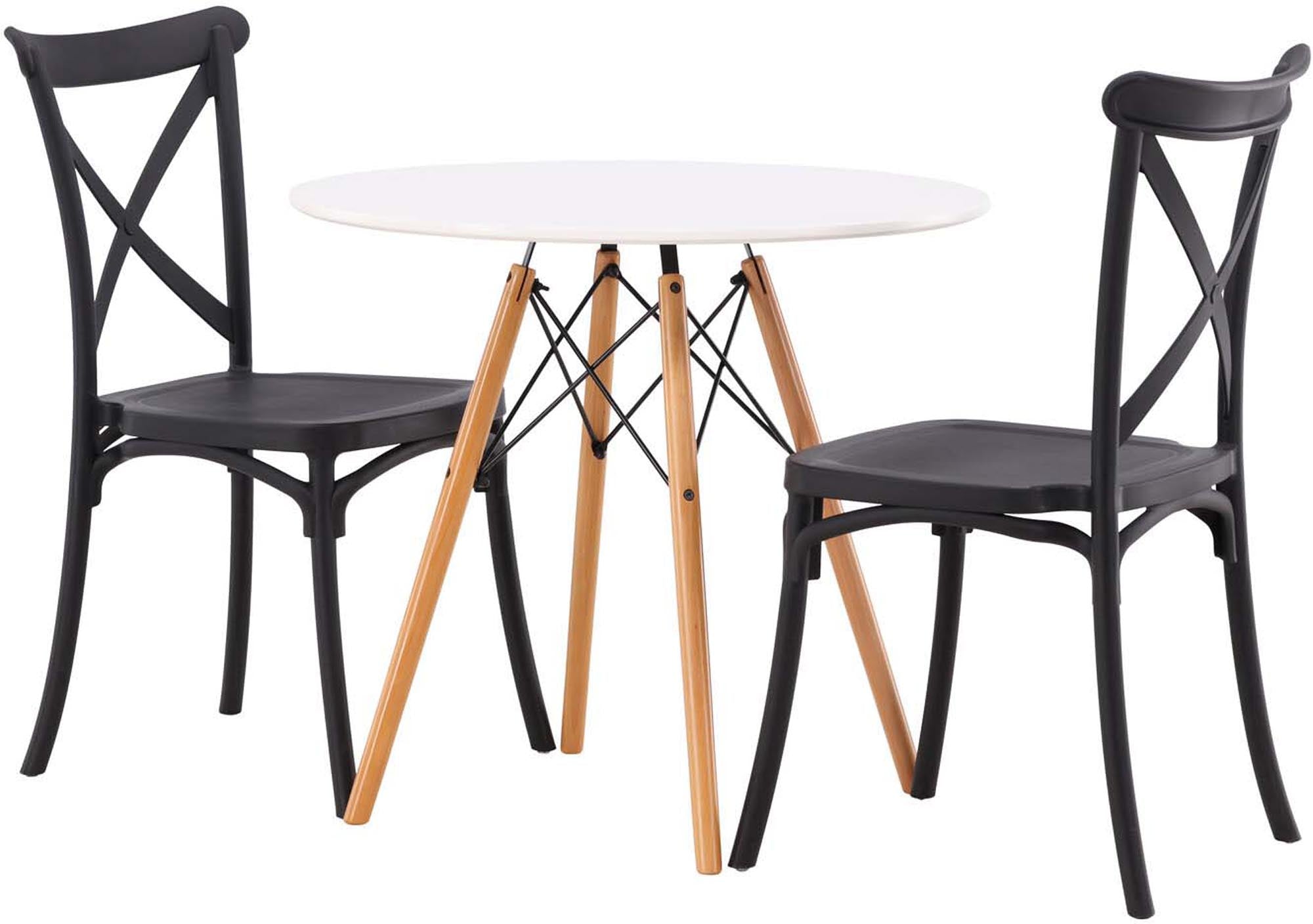 Kompaktes Danburi Esszimmerset mit Crosett Stühlen, ideal für kleine Küchen. Stilvolles Design trifft auf Funktionalität und Komfort.