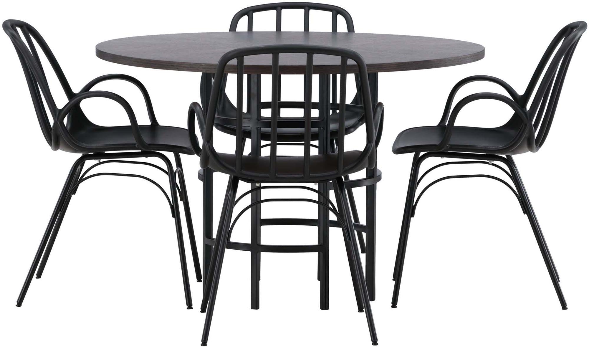 Modernes Esszimmerset: Copenhagen Tisch & 4 Dyrön Stühle, Ø115cm.