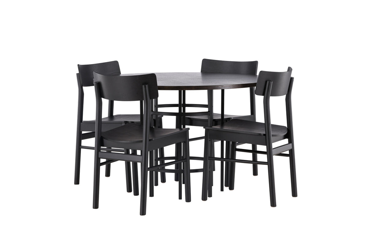 Copenhagen Esstisch + 4 xMontros Esszimmerstuhl in Schwarz präsentiert im Onlineshop von KAQTU Design AG. Esszimmerset ist von Venture Home
