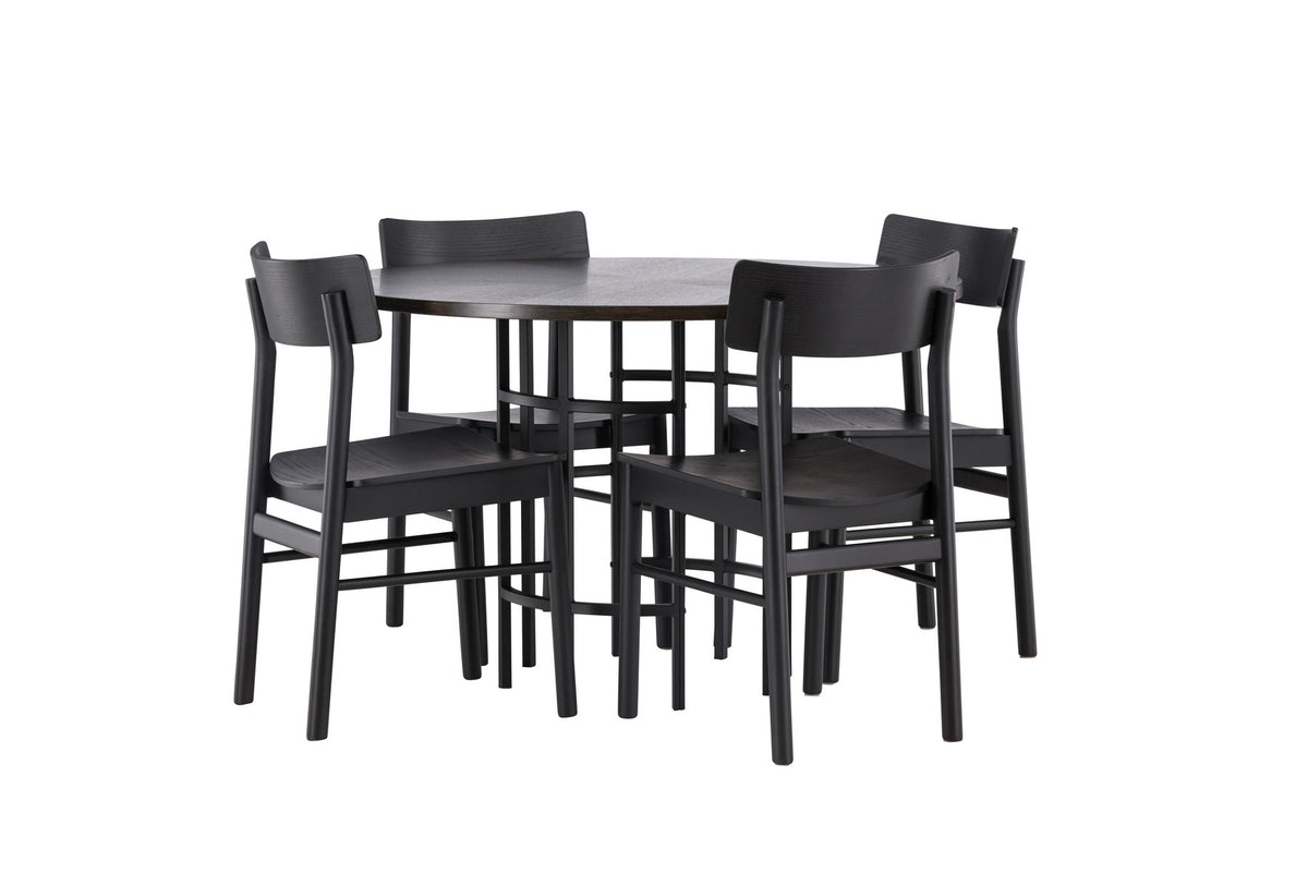 Copenhagen Esstisch + 4 xMontros Esszimmerstuhl in Schwarz präsentiert im Onlineshop von KAQTU Design AG. Esszimmerset ist von Venture Home
