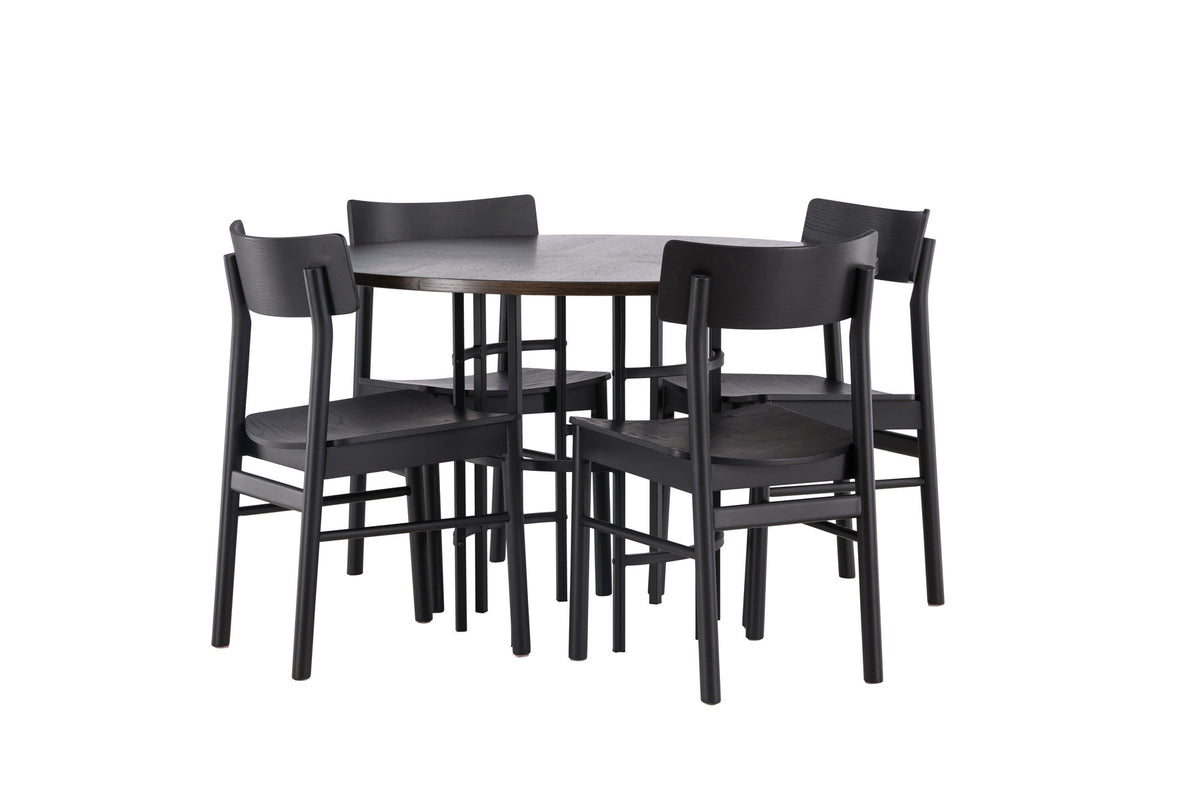 Copenhagen Esstisch + 4 xMontros Esszimmerstuhl in Schwarz präsentiert im Onlineshop von KAQTU Design AG. Esszimmerset ist von Venture Home