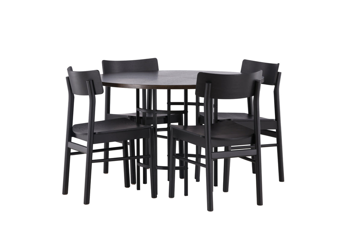 Copenhagen Esstisch + 4 xMontros Esszimmerstuhl in Schwarz präsentiert im Onlineshop von KAQTU Design AG. Esszimmerset ist von Venture Home
