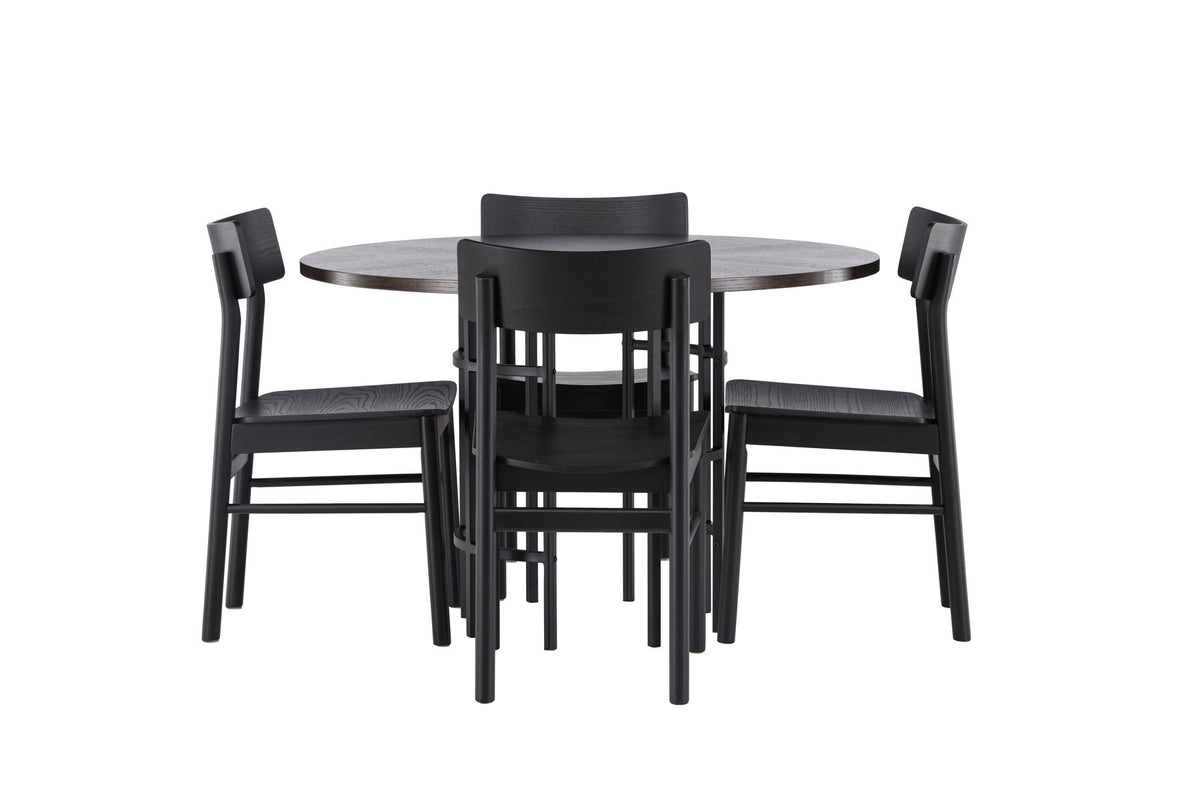 Copenhagen Esstisch + 4 xMontros Esszimmerstuhl in Schwarz präsentiert im Onlineshop von KAQTU Design AG. Esszimmerset ist von Venture Home