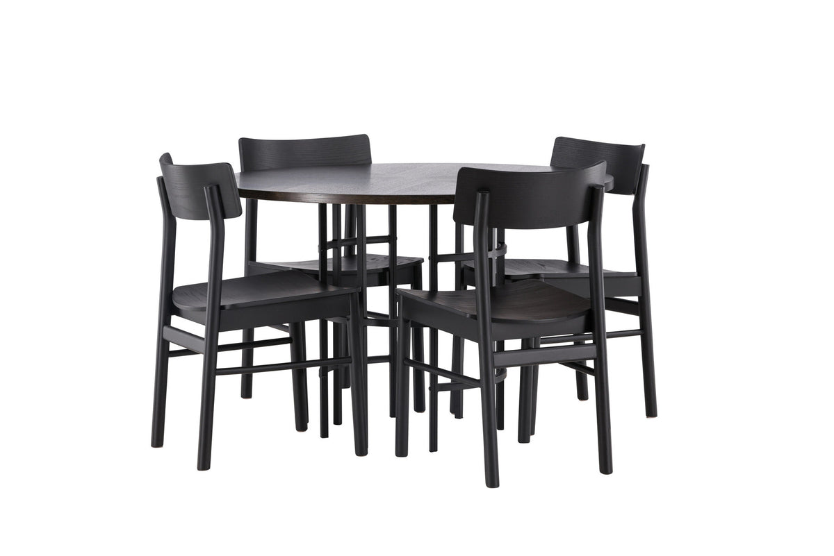 Copenhagen Esstisch + 4 xMontros Esszimmerstuhl in Schwarz präsentiert im Onlineshop von KAQTU Design AG. Esszimmerset ist von Venture Home