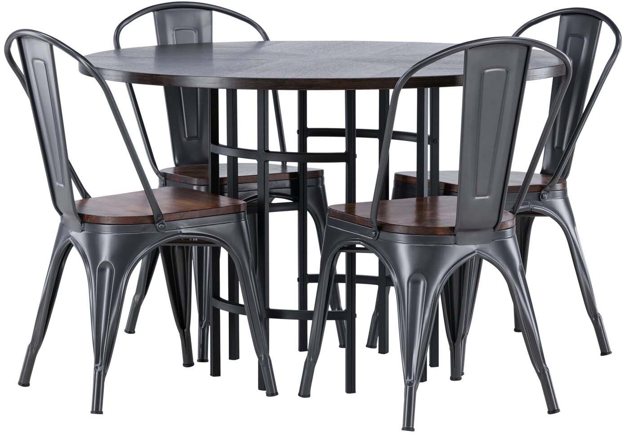 Modernes Esszimmerset mit elegantem runden Tisch und komfortablen Stühlen. Ideal für gesellige Abende und stilvolle Essbereiche.