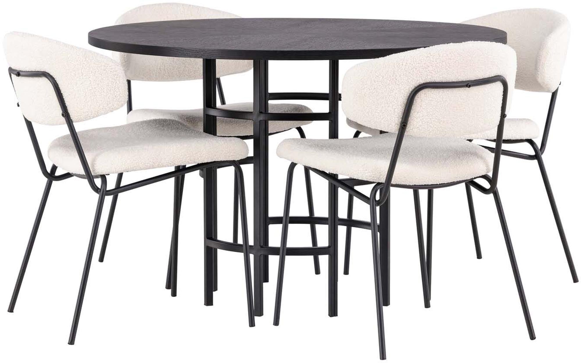 Modernes Esszimmerset Copenhagen + Chico mit runden Tisch und eleganten Stühlen für gesellige Abende und stilvolle Einrichtung.