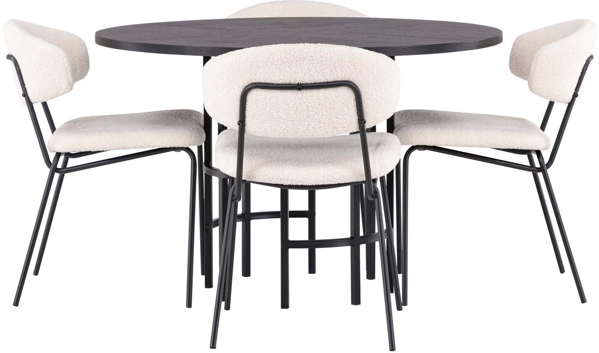 Entdecken Sie das Esszimmerset Copenhagen + Chico ⌀115cm/4St. von Venture Home – modernes Design, Komfort und industrieller Charme für Ihr Zuhause.