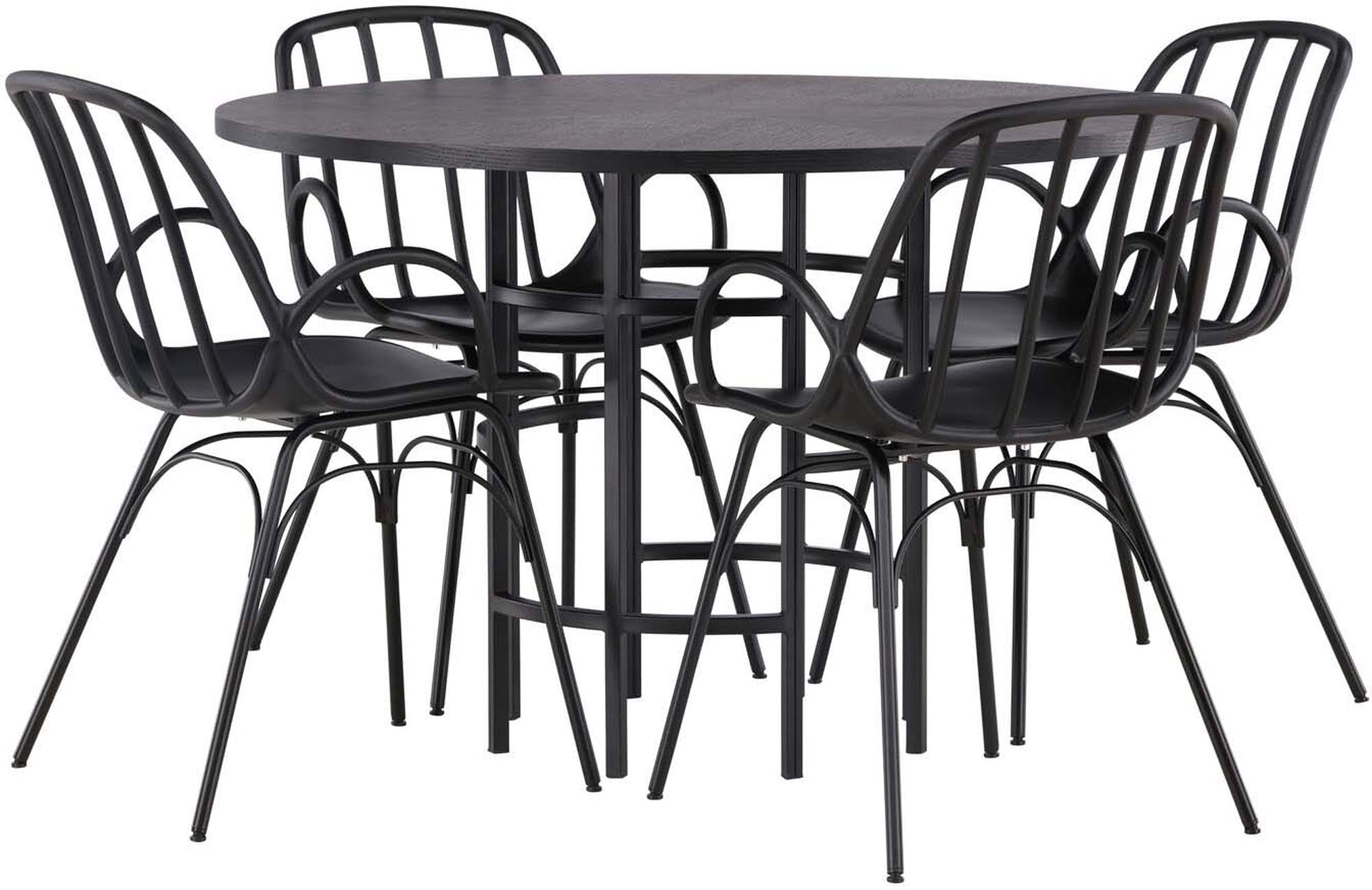 Elegantes Esszimmerset Copenhagen + Dyrön: Stilvoller runder Tisch und bequeme Stühle für gesellige Momente.
