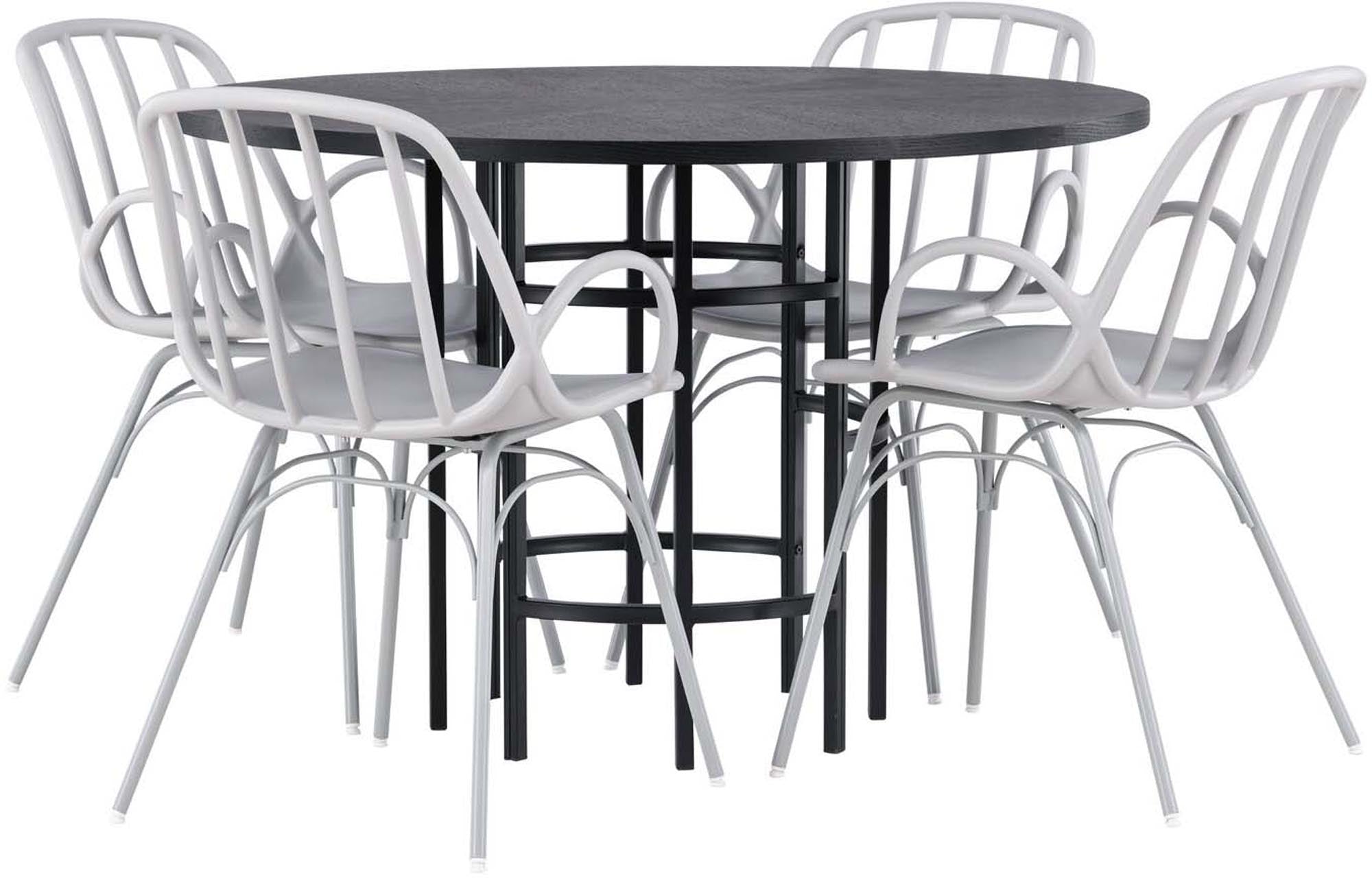 Modernes Copenhagen Esszimmerset mit rundem Tisch und 4 Stühlen.