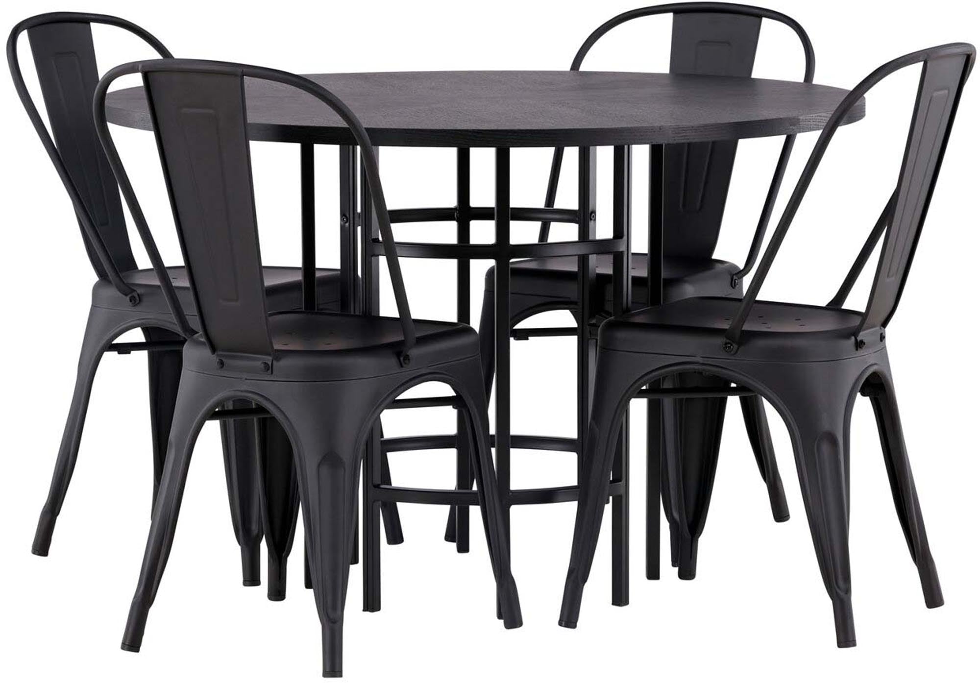 Elegantes Esszimmerset mit runder Tischplatte und komfortablen Stühlen. Perfekt für stilvolle Dinner und gemütliche Zusammenkünfte.