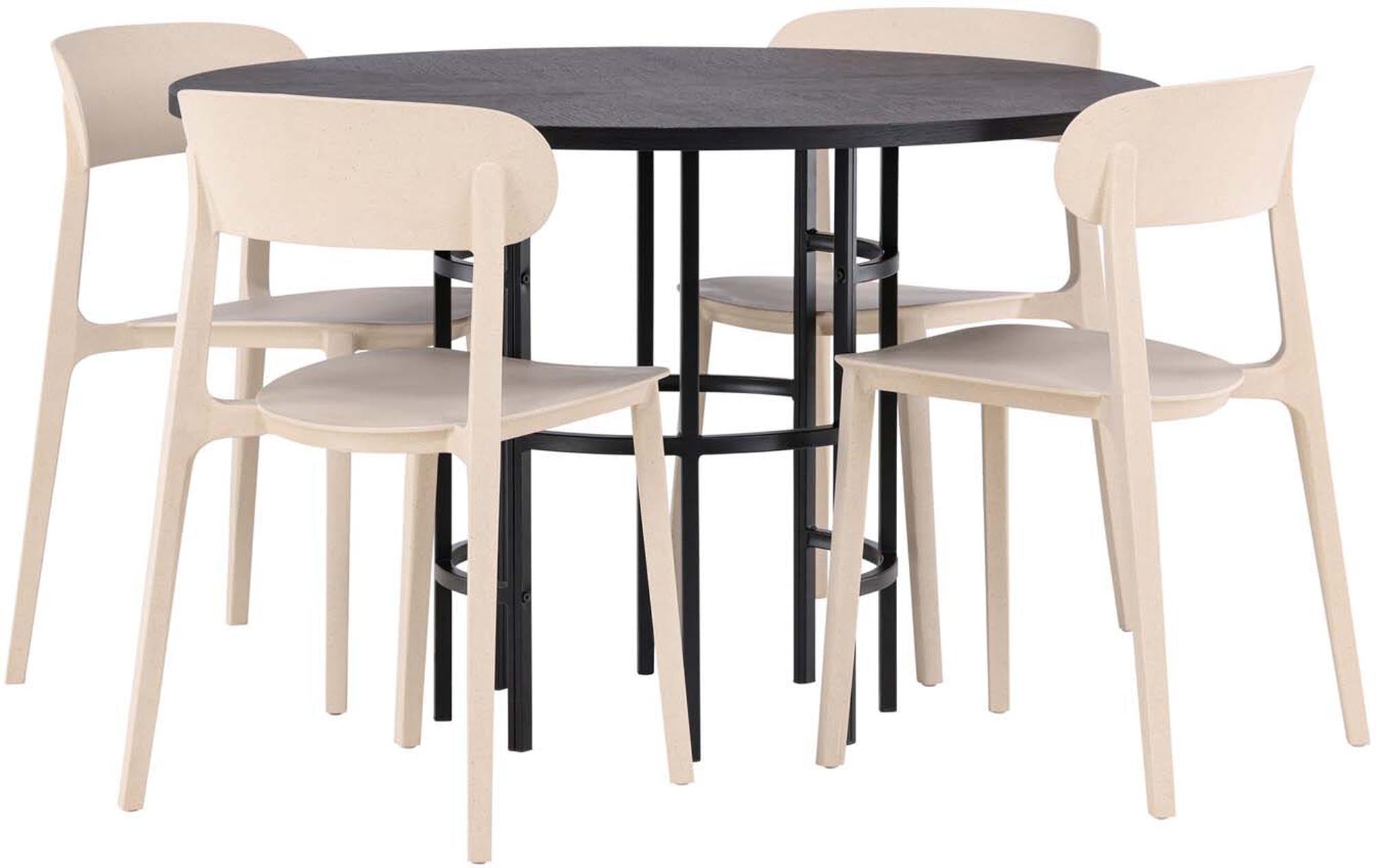 Stilvolles Esszimmerset: runder Tisch (⌀115cm) mit MDF-Platte, 4 Åstol-Stühle, modernes Design, ideal für gesellige Runden.