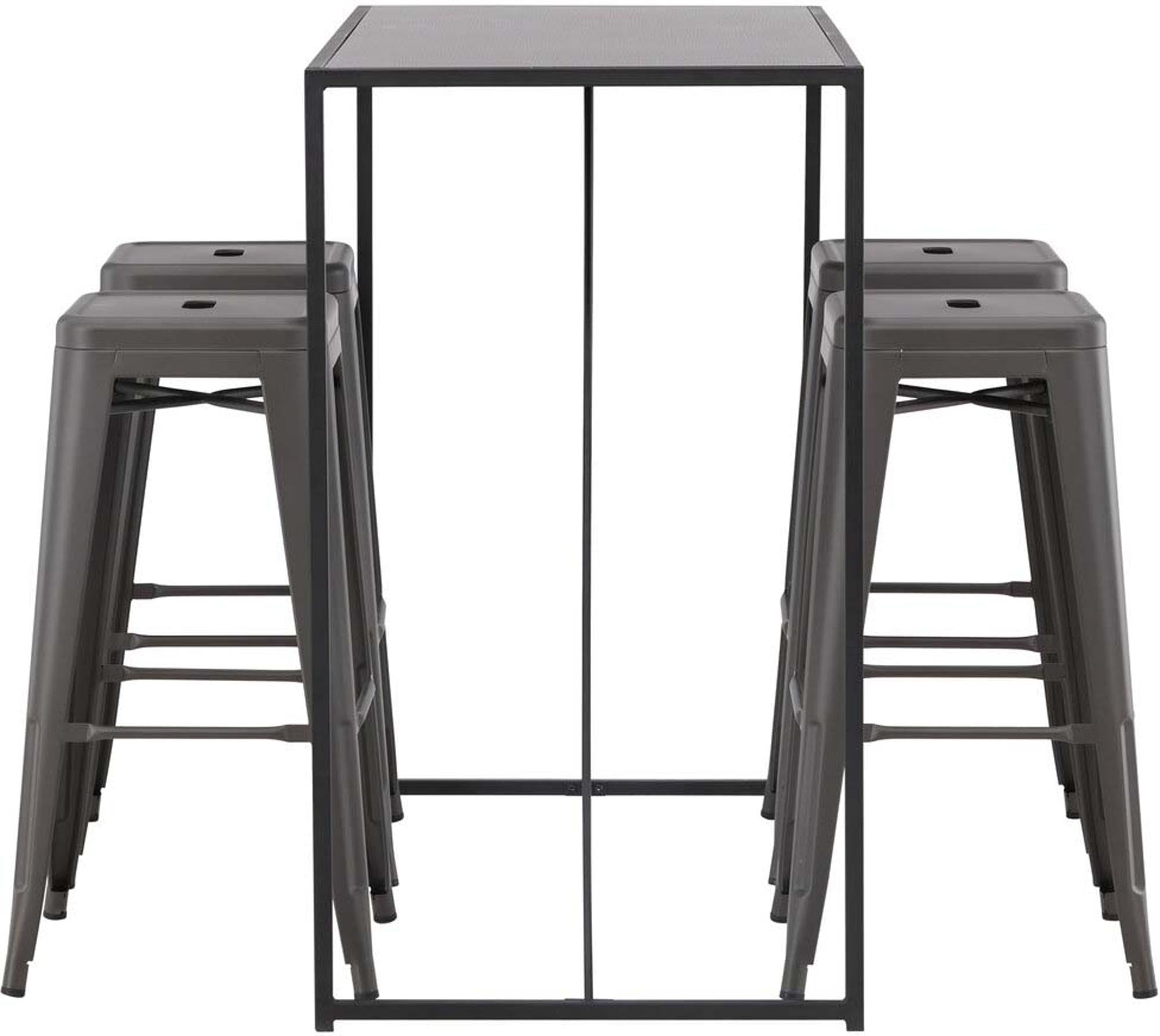 Entdecken Sie das Brea Barset + Tempe 120cm/4St. von Venture Home – stilvolle Barhocker und Bartisch für modernes Wohnen.