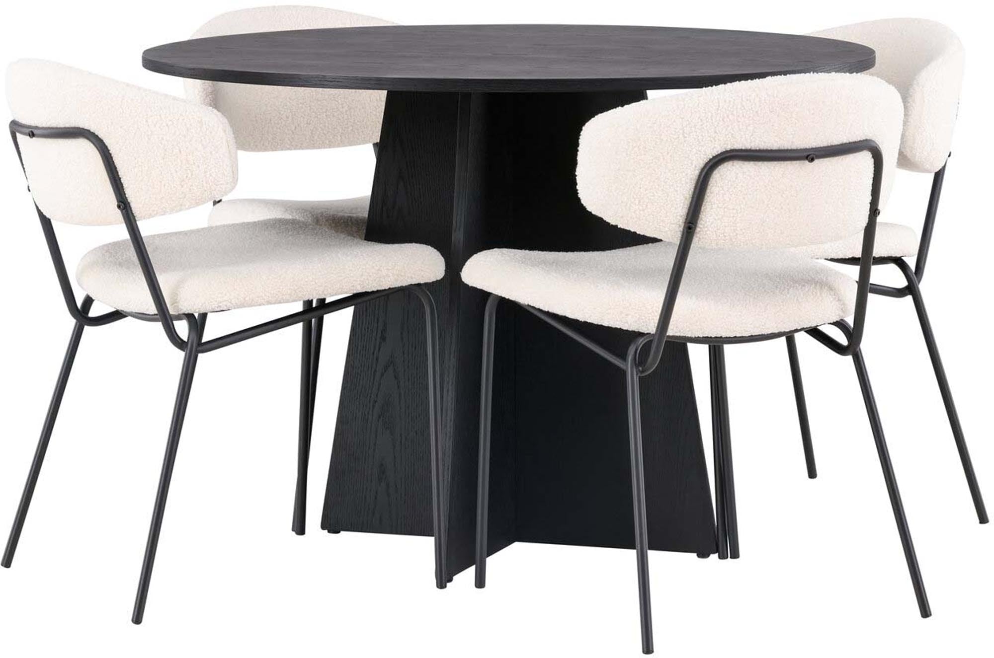 Elegantes Esszimmerset mit rundem Tisch, ideal für stilvolle Räume.
