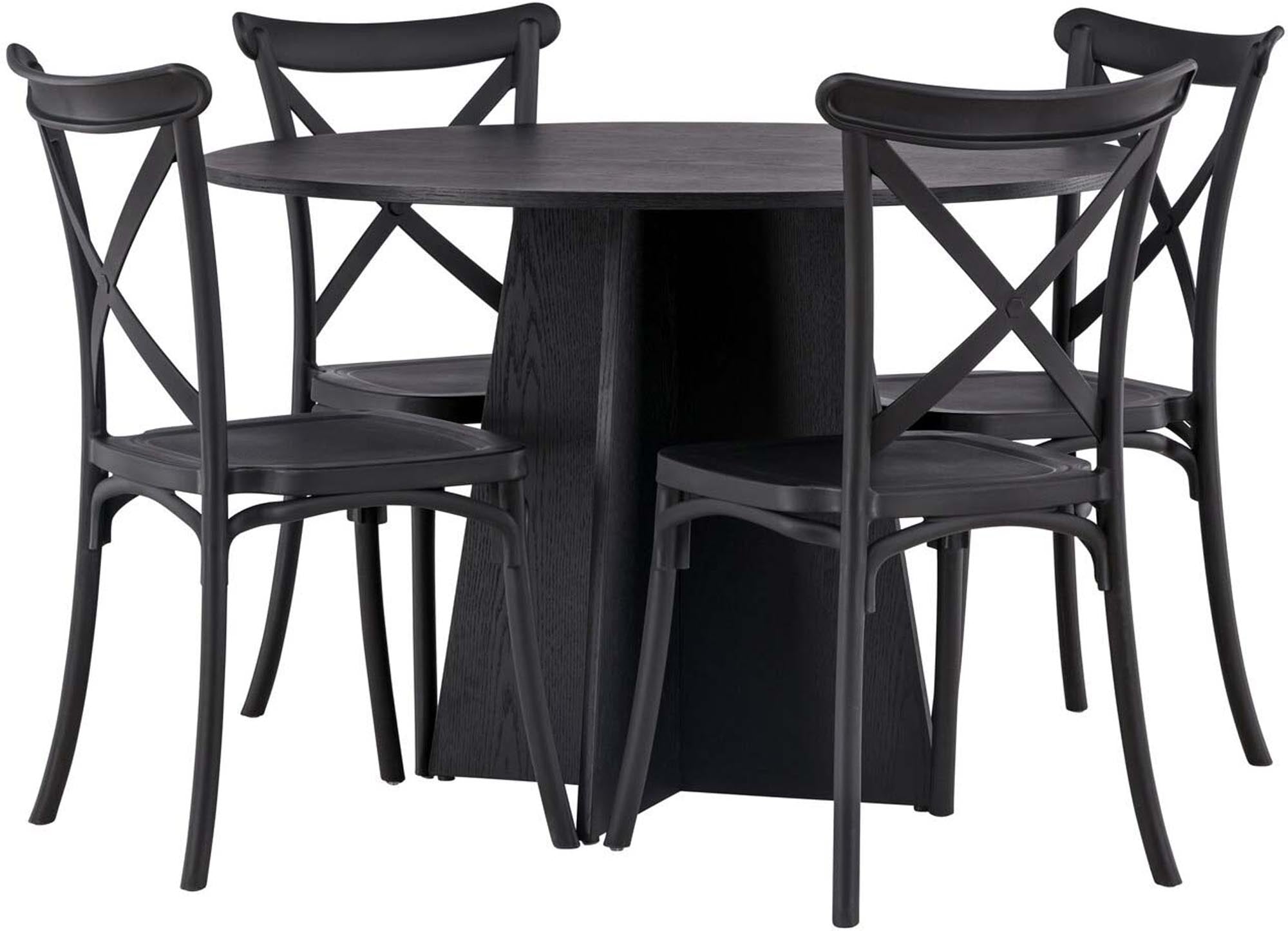 Stilvolles Bootcut Esszimmerset mit runden Crosett Stühlen, perfekt für gemütliche Abende und ein modernes Ambiente in Ihrem Zuhause.