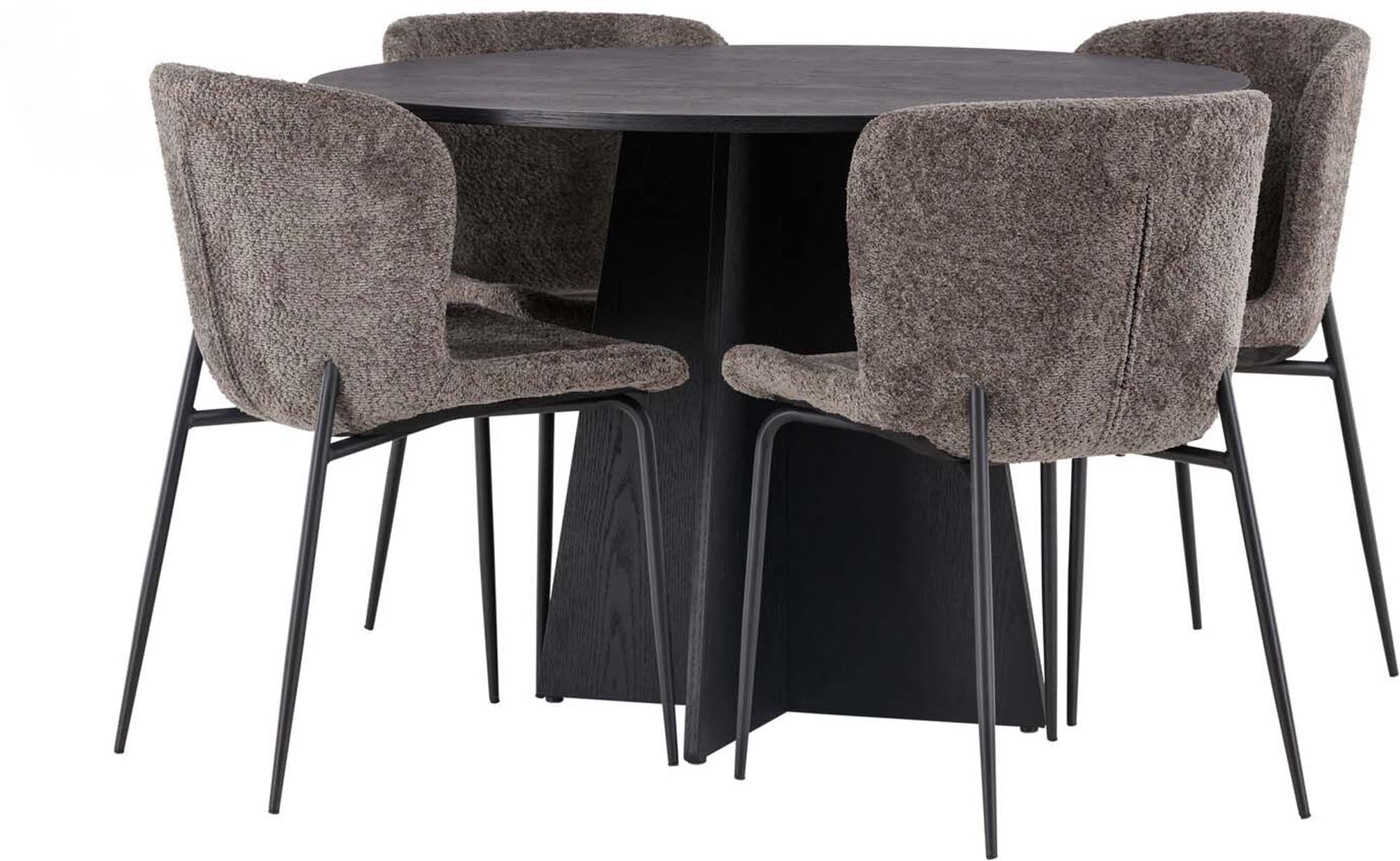 Modernes Bootcut Esszimmerset mit runden Tisch (110cm) und 4 eleganten Modesto-Stühlen. Ideal für stilvolle Esszimmer.