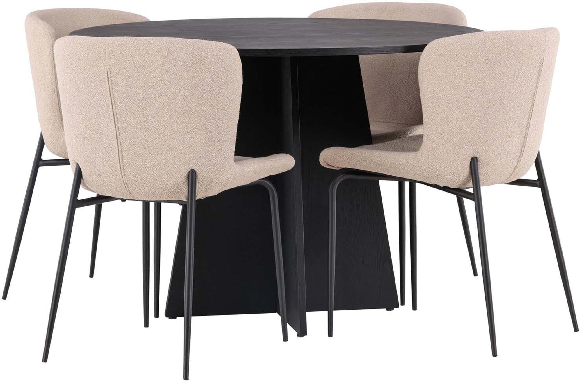 Erleben Sie das Bootcut Esszimmerset von Venture Home: eleganter runder Tisch (110 cm) und 4 bequeme Stühle für gesellige Abende.