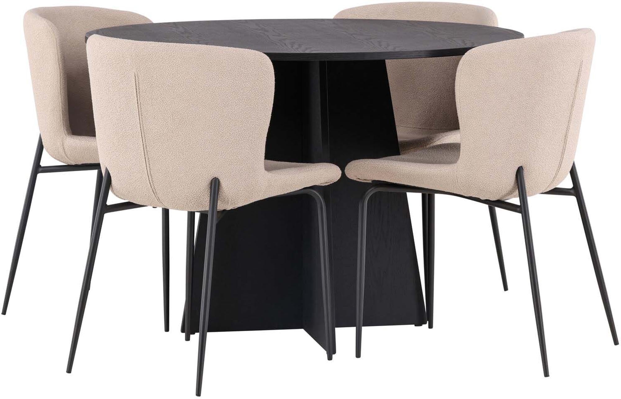 Modernes Bootcut Esszimmerset mit runden Tisch (110cm) und 4 stilvollen Modesto Stühlen. Ideal für gemütliche Esszimmermomente.