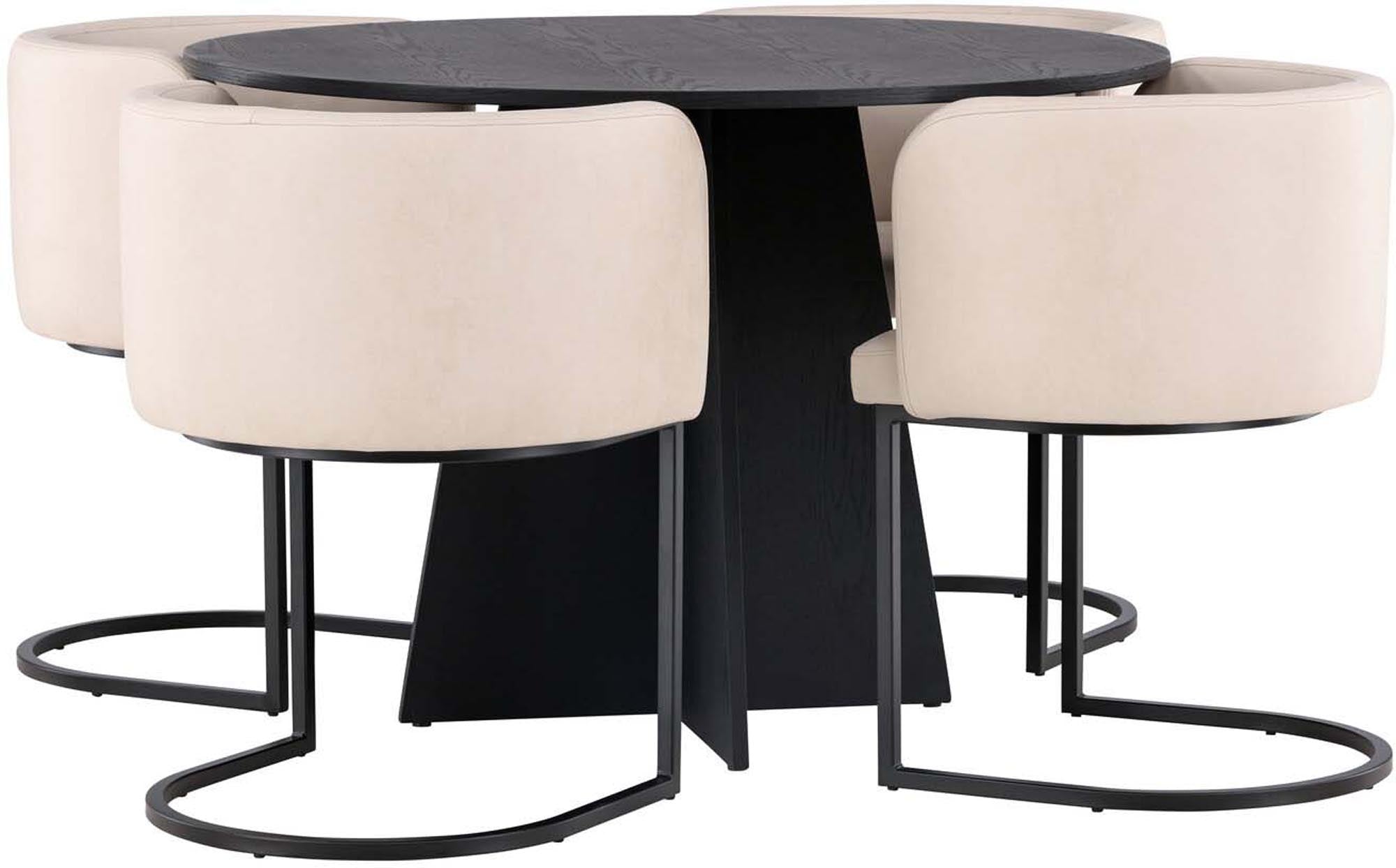 Stilvolles Bootcut Esszimmerset von Venture Home: Runder Tisch mit Ø110cm und bequeme Simrishamn Stühle für gesellige Abende. Perfekt für Ihr Zuhause!