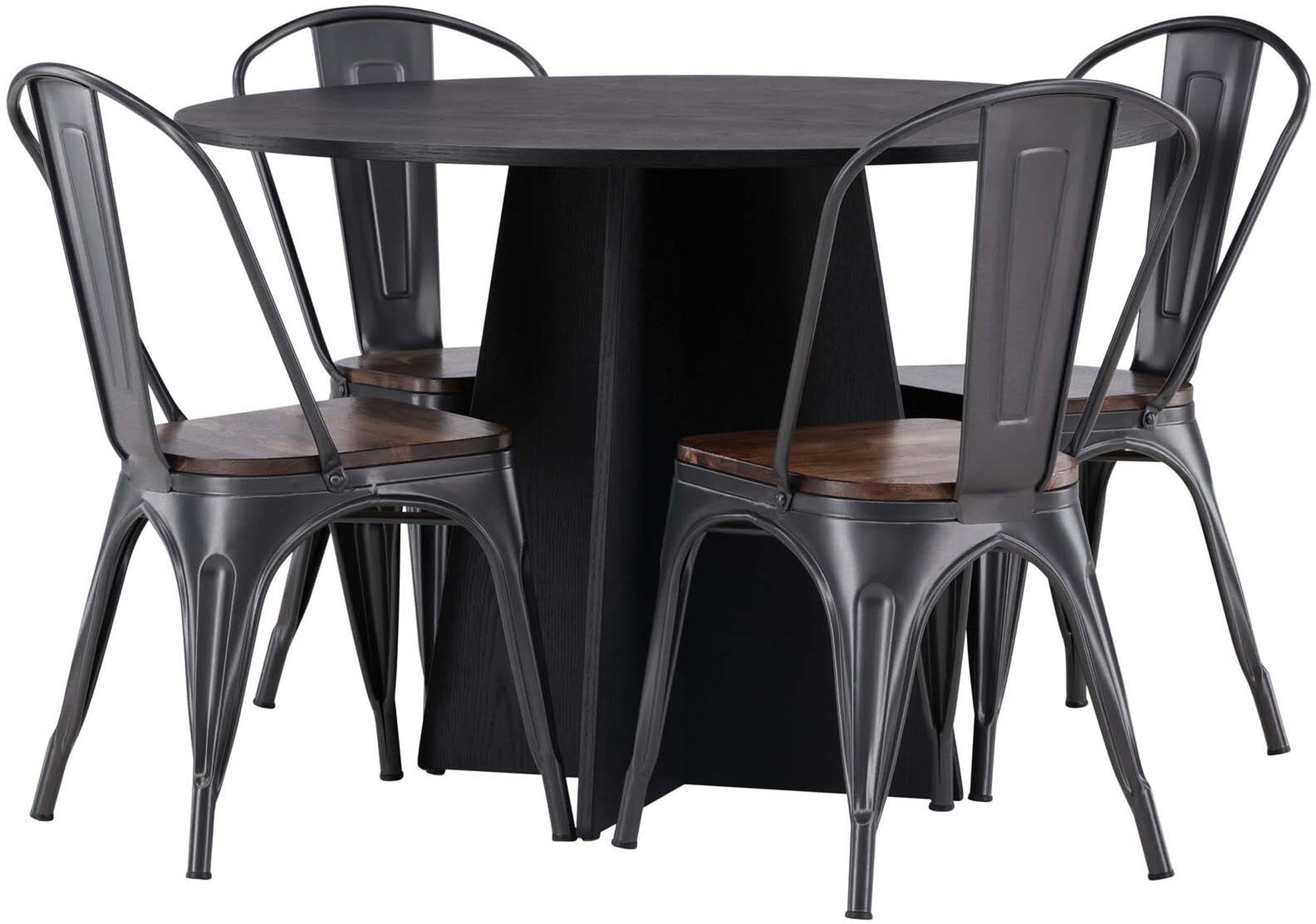 Stilvolles Bootcut Esszimmerset mit elegantem runden Tempe Tisch (⌀110cm) und 4 komfortablen Stühlen von Venture Home – ideal für gesellige Abende!