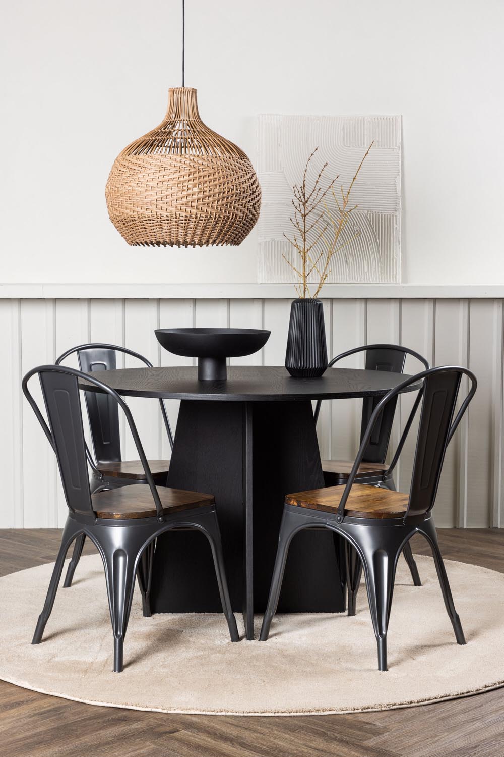 Bootcut Esszimmerset + Tempe ⌀110cm/4St. in Dunkelgrau, Walnuss präsentiert im Onlineshop von KAQTU Design AG. Esszimmerset ist von Venture Home